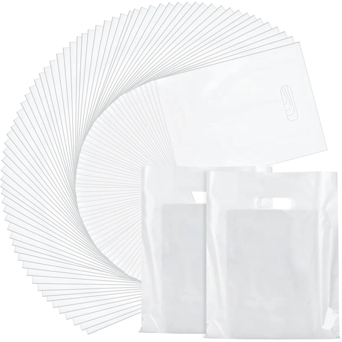 Kosiz 1000 bolsas de plástico para la compra a granel de 9 x 12 pulgadas, con asas troqueladas, pequeñas bolsas de regalo para negocios, cumpleaños, bodas, fiestas, suministros de Navidad (blanco)