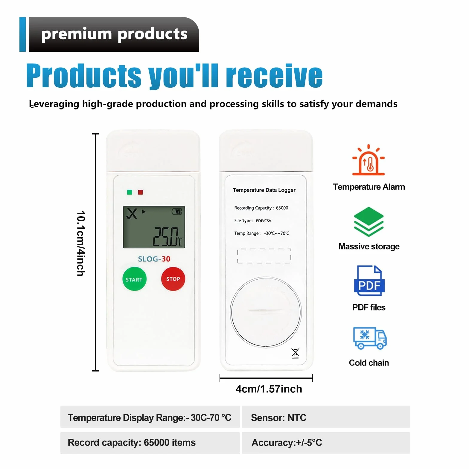 Registrador de datos de temperatura: grabador de temperatura reutilizable con pantalla LCD grande, termómetro registrador con informes PDF, grabadora de temperatura digital USB, 65000 puntos, alta