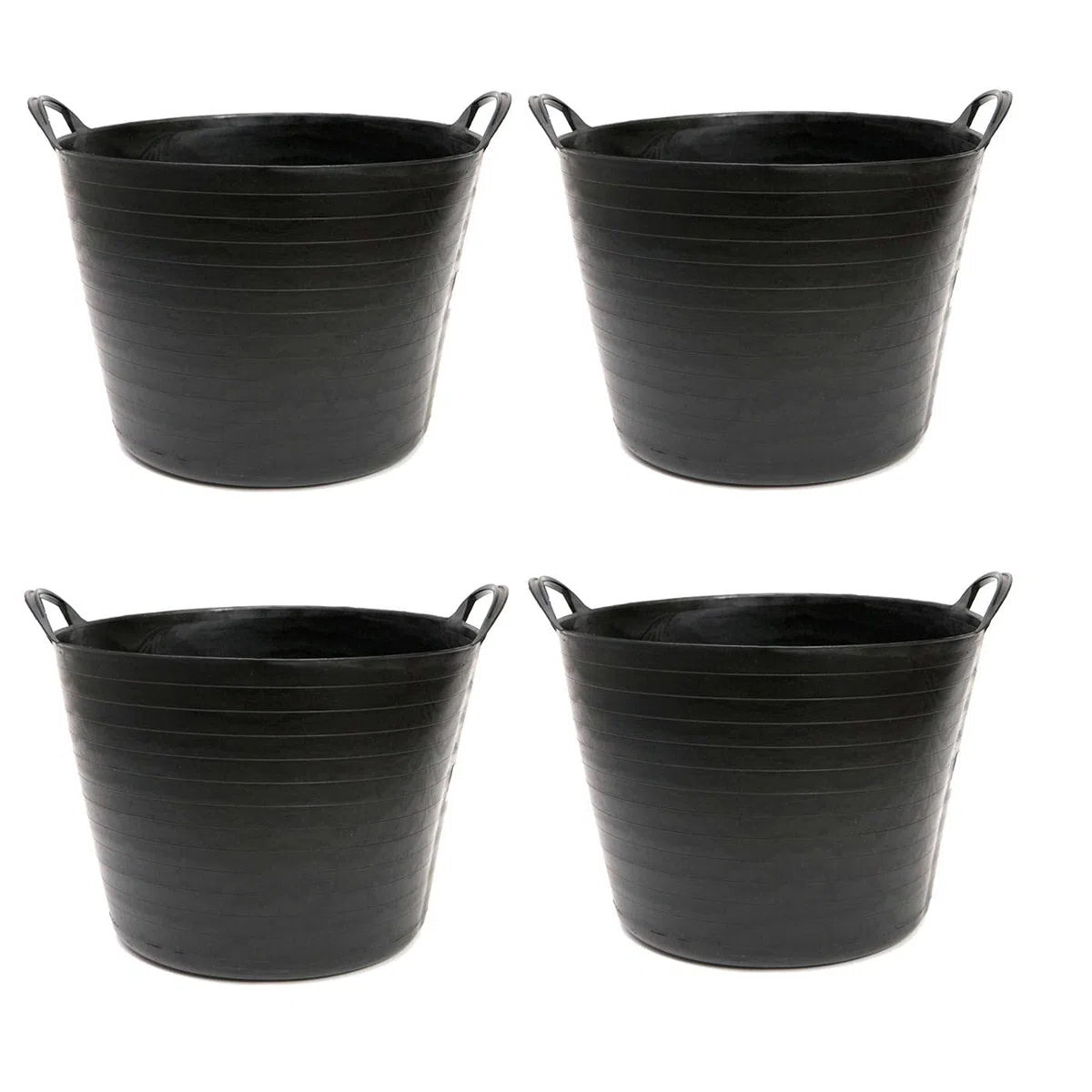 Pack de 4 capazos de plástico Flexible, de Color Negro , de 45 x 33 cm con Capacidad de 42 litros, con Asas, Ideal para Trabajo de Vendimia, Agricultura… Cubo de plástico (4uds / 42 litros Negro)