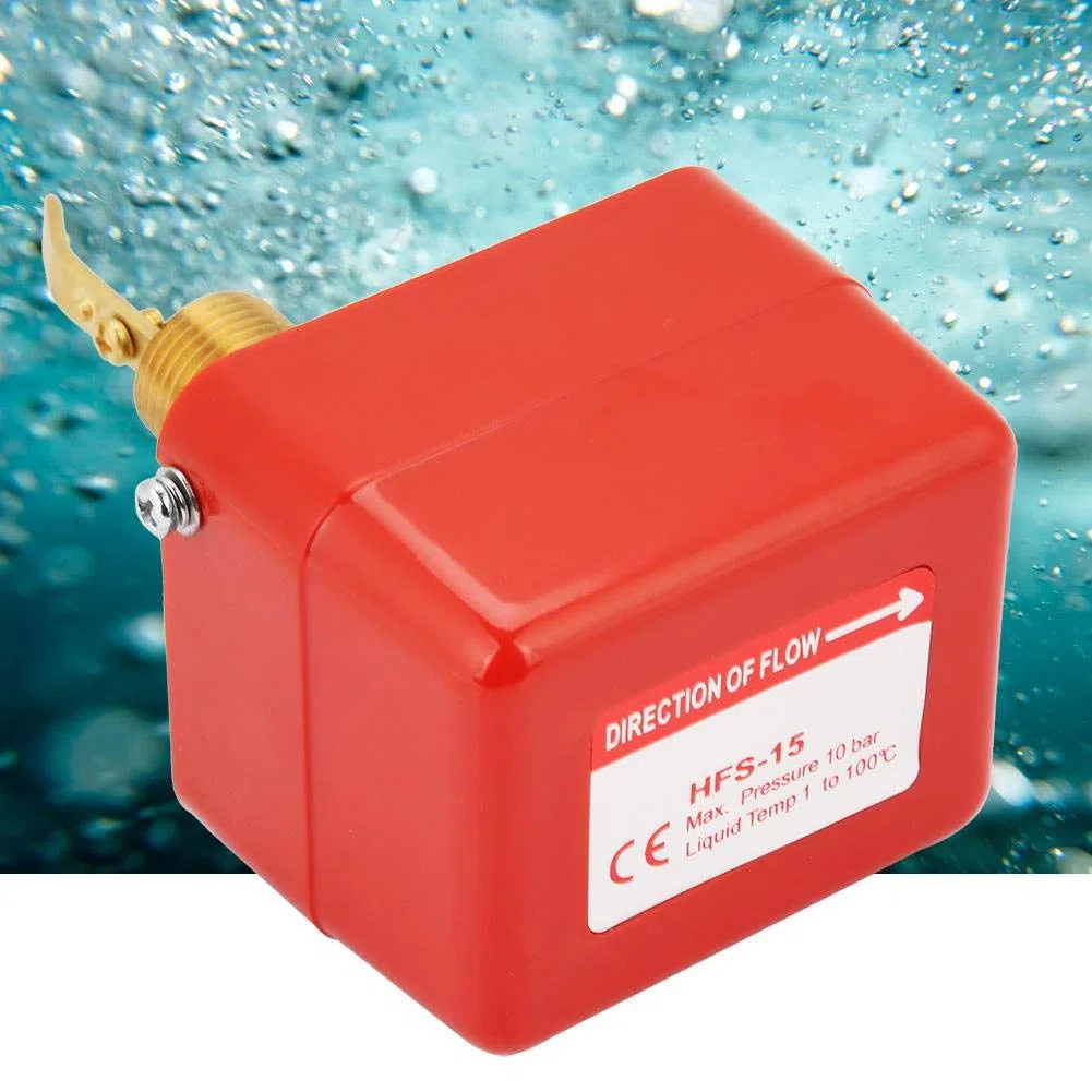 Interruptor de flujo, conexión de rosca ajustable de 1/2 pulgada Contactos SPDT Interruptor de válvula de flujo de paleta de agua Controlador de flujo 1.0Mpa para aire acondicionado, etc(Rojo)