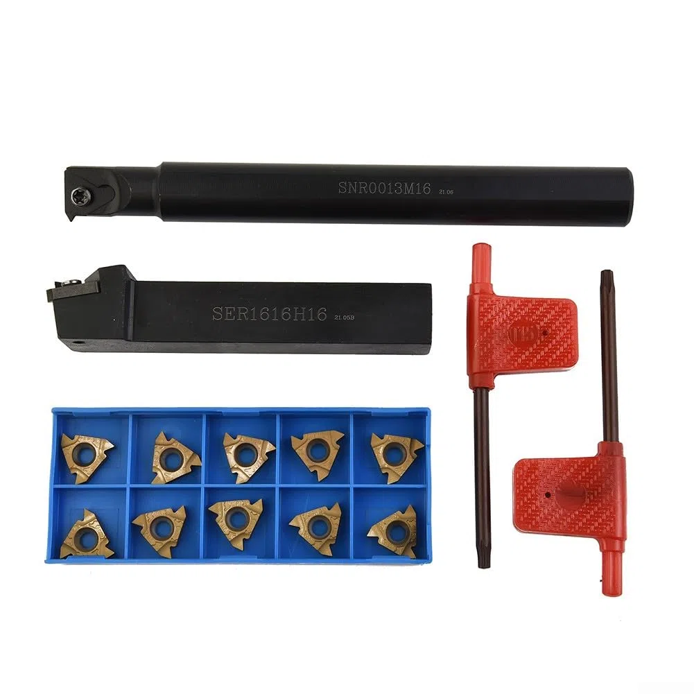 ZYNCUE Soporte para herramientas de roscado de torno SER1616H16 + soporte SNR0013M16 + 5 insertos de carburo 16ER AG60 + 5 insertos de carburo 16IR AG60 con 2 llaves