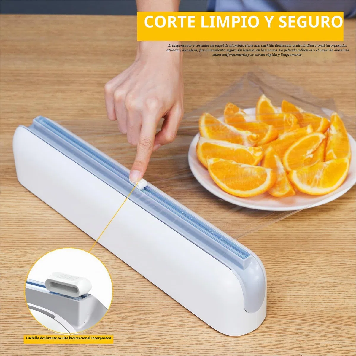 Dispensador Papel Aluminio y Film - Organizador de Papel de Aluminio y Fim de Plástico Rellenable Magnético para Cocina, Cortador de Film Transparente - Incluido 1 * 50 Metros Film, Blanco