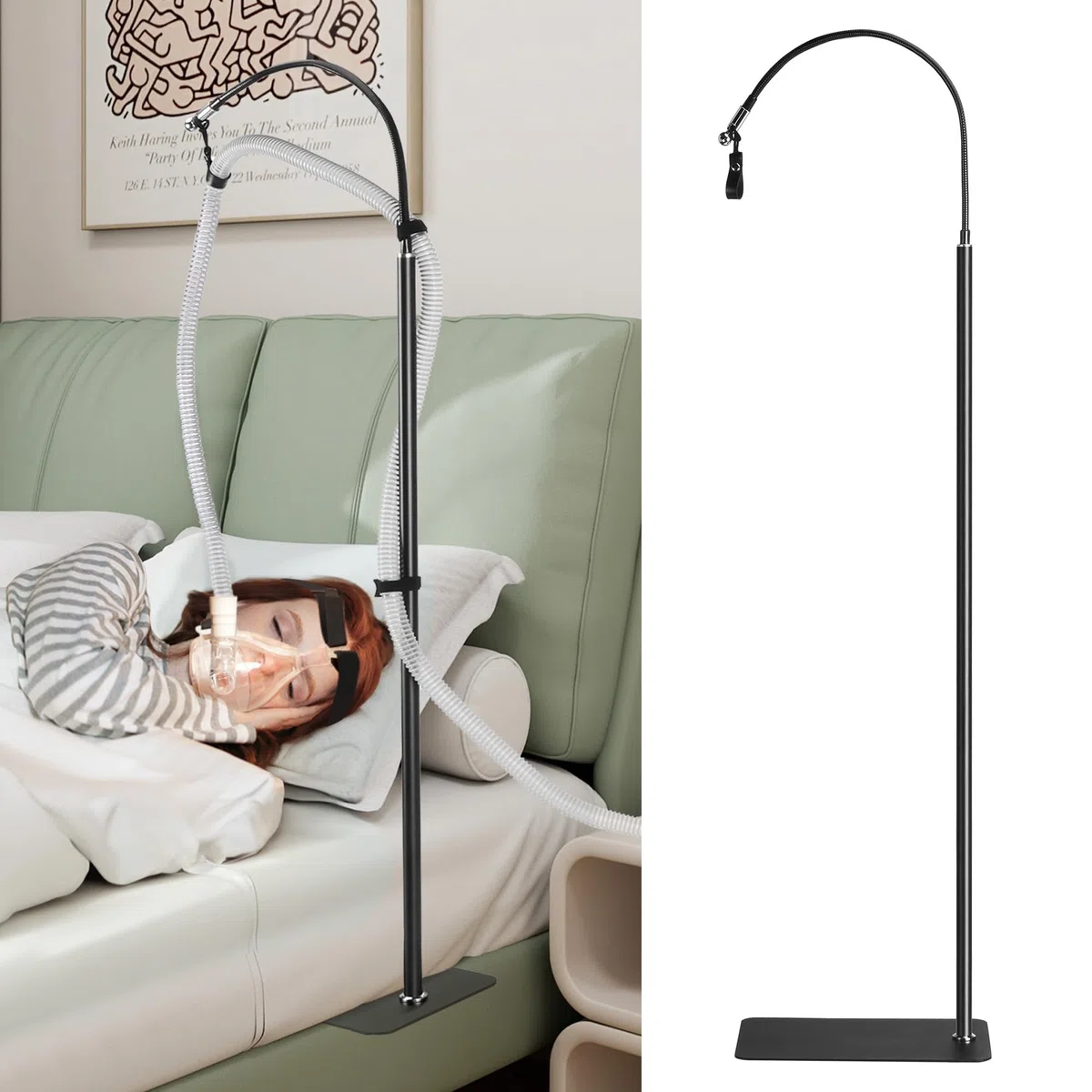 Porta Manguera CPAP Soporte Colgante Totalmente Ajustable para Cama; Mantén tu Manguera CPAP Segura y Sin Enredos Montaje Versátil Bajo el Colchón o en Suelo con Brazo Giratorio