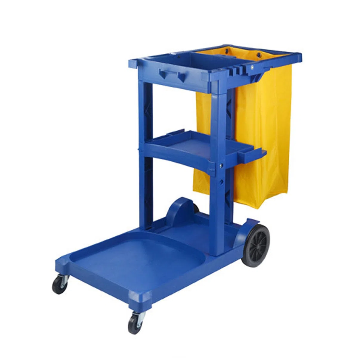 Carrito de limpieza multifuncional, carrito de limpieza de 3 estantes con ruedas silenciosas y bolsa de gran capacidad para limpieza de hotel, oficina, hospital y uso comercial