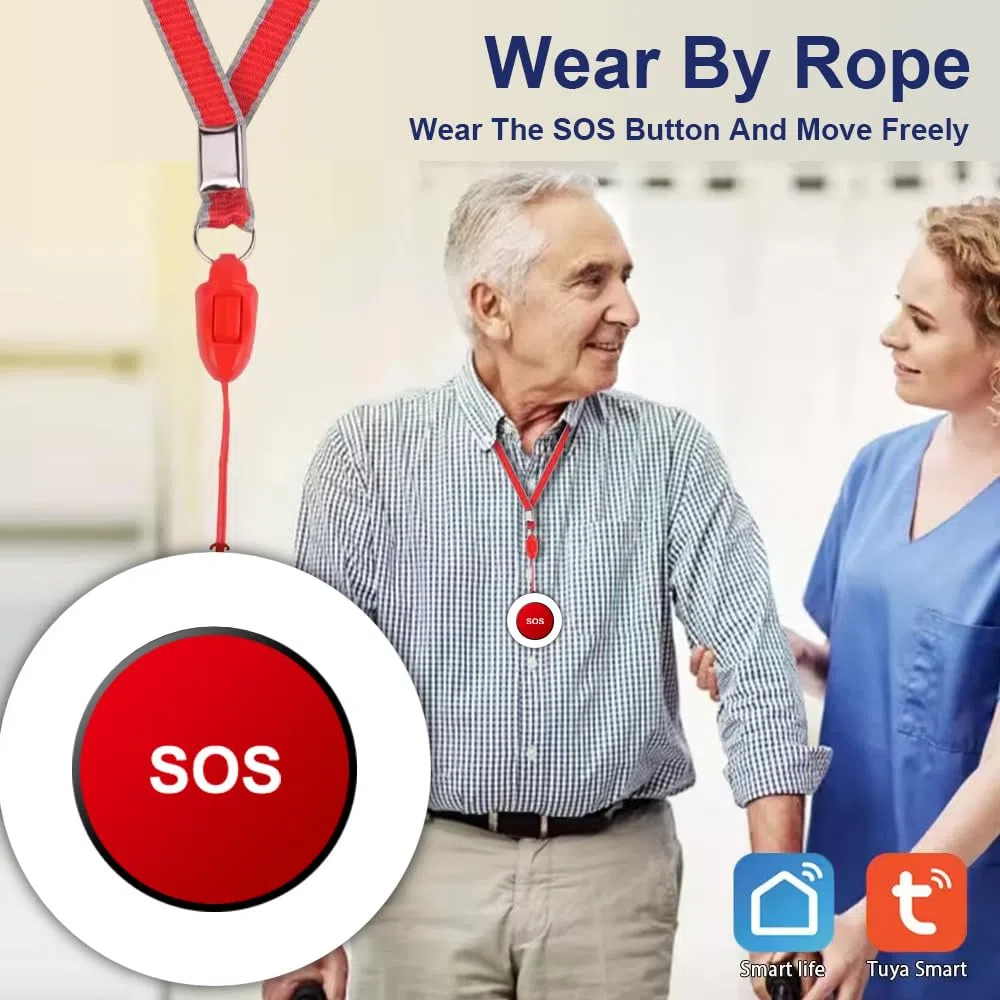 WOLF-GUARD Botón de Pánico WiFi Inteligente Tuya | Botón SOS Inalámbrico de Emergencia, Para Ancianos y Pacientes, Control Remoto, Recargable