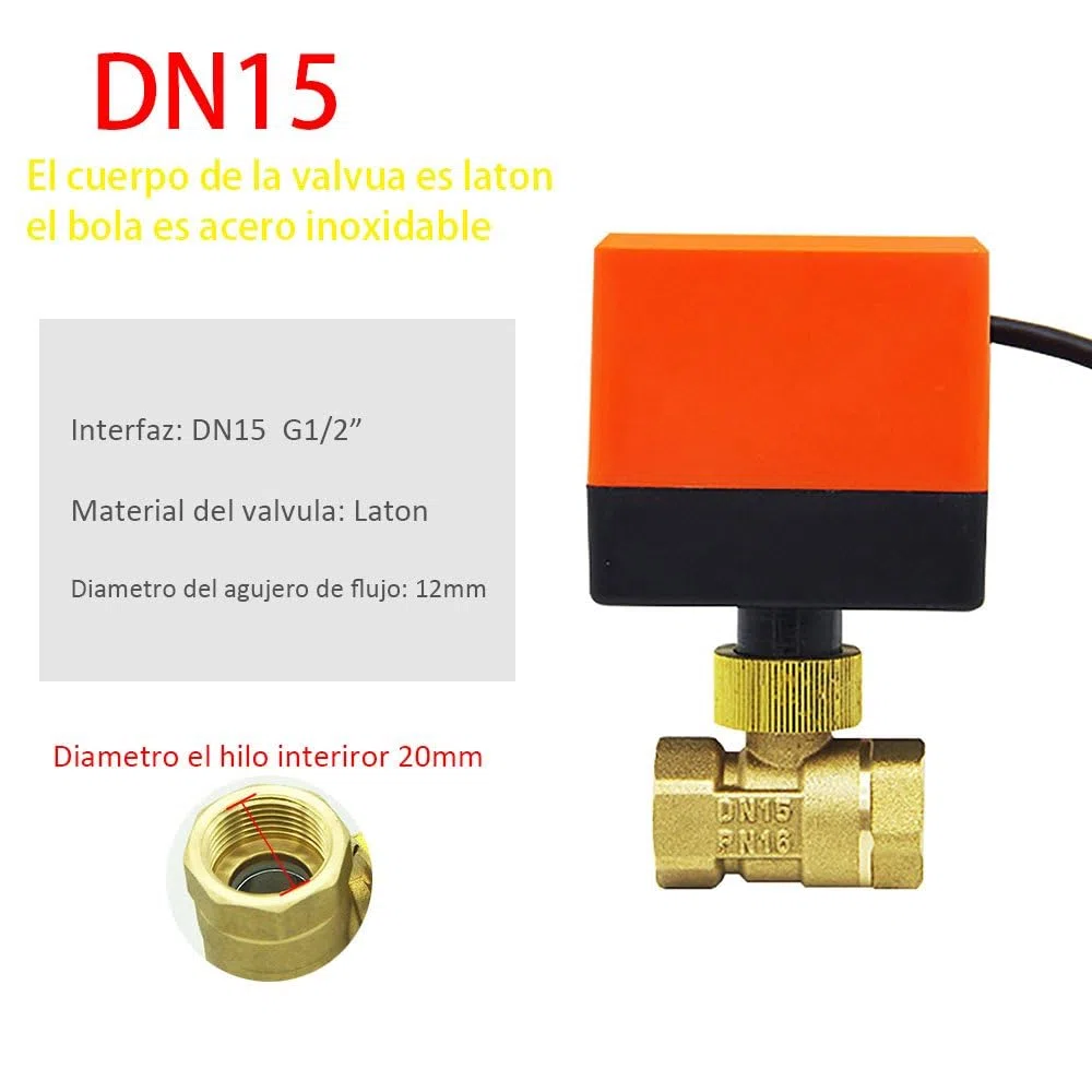 Valvula bola esfera motorizada DN15 DN20 DN25 DN32 DN40 DN50 AC220V AC24V DC12V 2 vias laton calefaccion suelo climatizacion