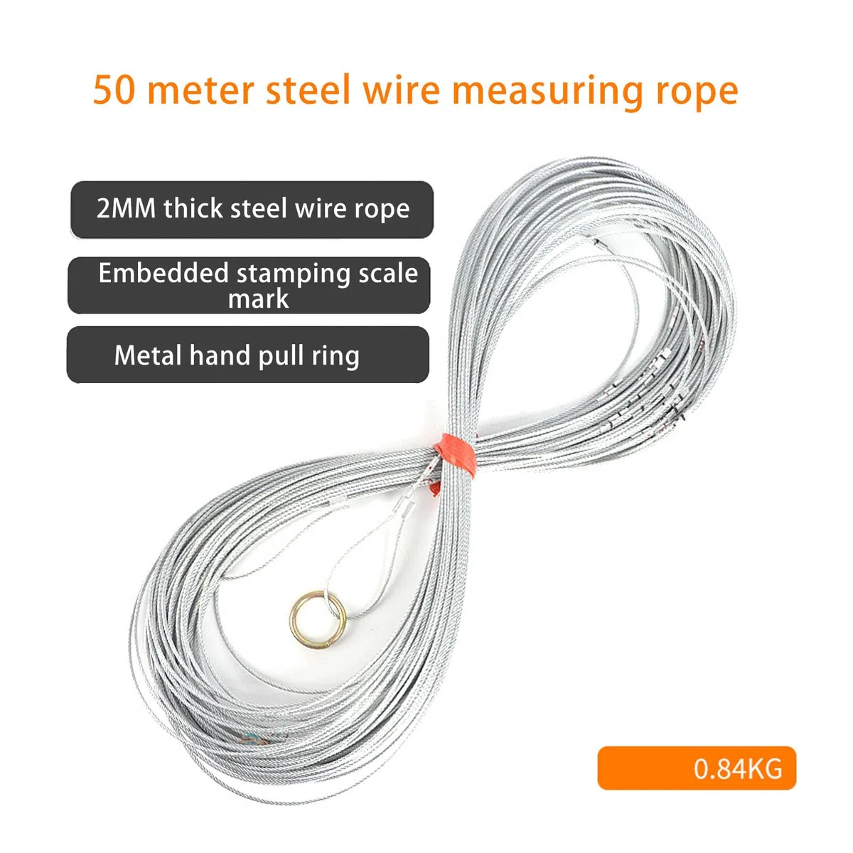 Cuerda de medición de Alambre de Acero, básculas Transparentes duraderas, 50m, Cuerda de Medida portátil sin contracción, ingeniería de construcción