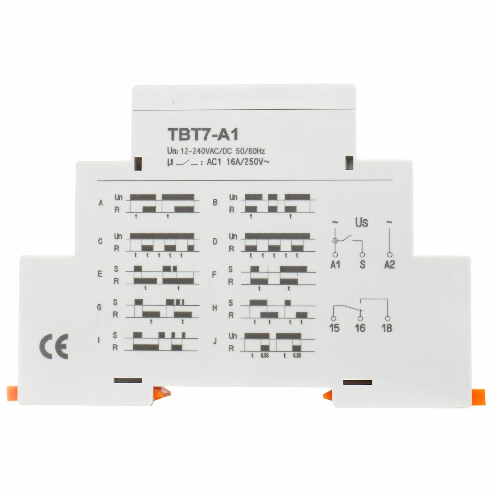 BAOMAIN Relé temporizador multifunción 12-240 VAC/DC 16 A 10 funciones, 1 SPDT, relé temporizador para montaje en carril DIN, TBT7-A1