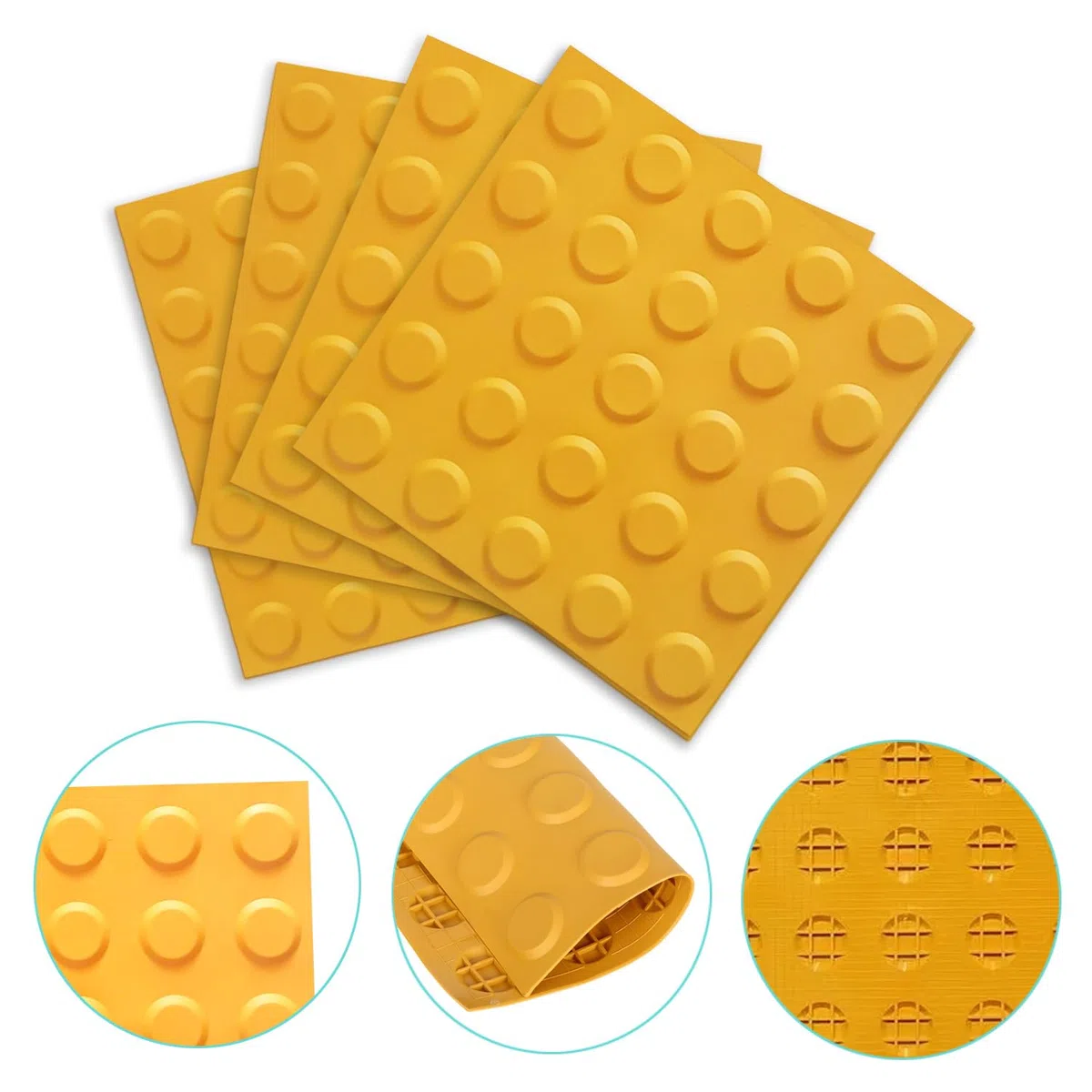 4 baldosas ciegas de pavimento táctiles, baldosas de pavimento cuadradas, tablas de pavimento de PVC, alarma de giro para ciegos (punto amarillo)