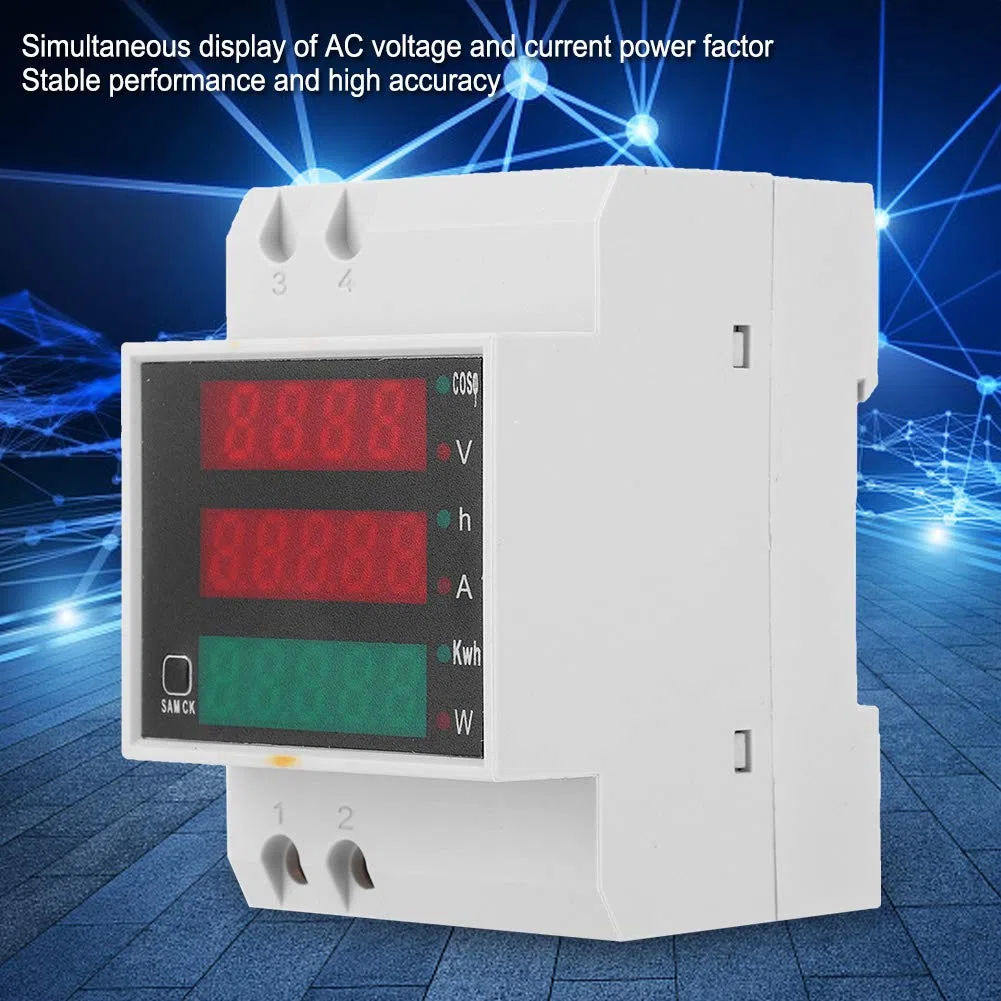 Medidor de Energía Digital D52-2047, Medidor de Potencia de Carril DIN Multifunción, Medidor de Factor de Potencia de Voltaje Actual, Medidor KWH con Pantalla LED AC200~450V