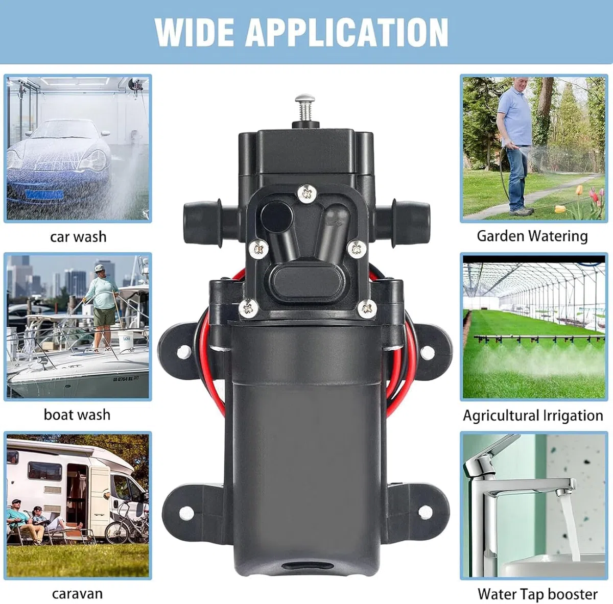 Bomba de Agua 12v 0.9Mpa 6L, Bomba de Diafragma de Alta Presión Autocebante, DC 12V 70W 4-6L/Min Bombas de presion de agua Alta Presion para Jardín, Caravana, Camping, RV, Botes