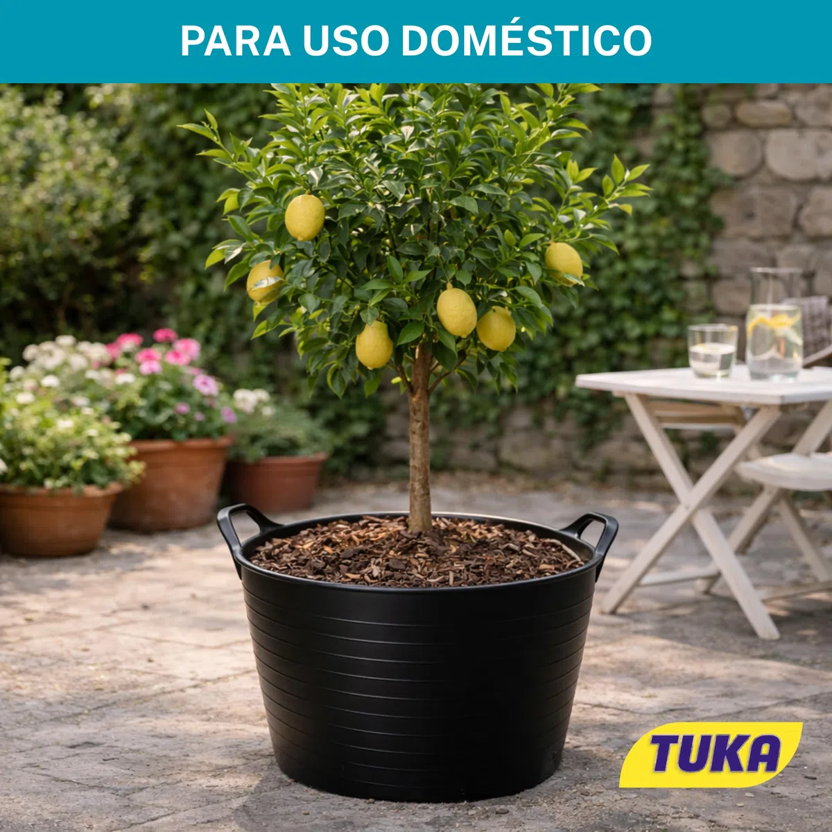 TUKA Pack de 8 Capazos de Plástico 30 L – Profesional, Color Negro | Barreño, Cubeta Resistente Multiusos para albañilería, jardinería, Agricultura y hogar (8, Negro)
