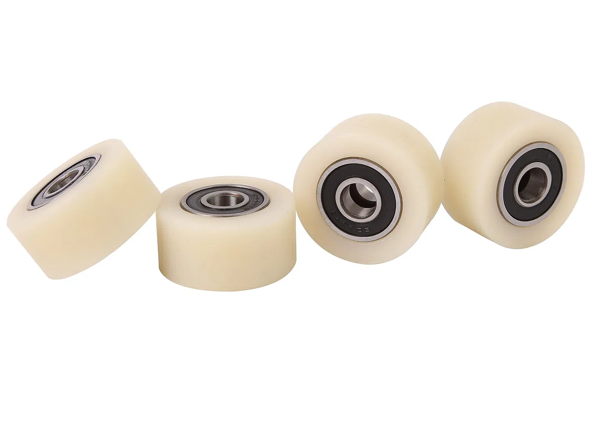 Juego de 4 ruedas con rodamiento de bolas – Ruedas de nailon para transpaletas – Ruedas elevadoras – Diámetro de 40 mm, ancho 20 mm, rodamiento 10 mm