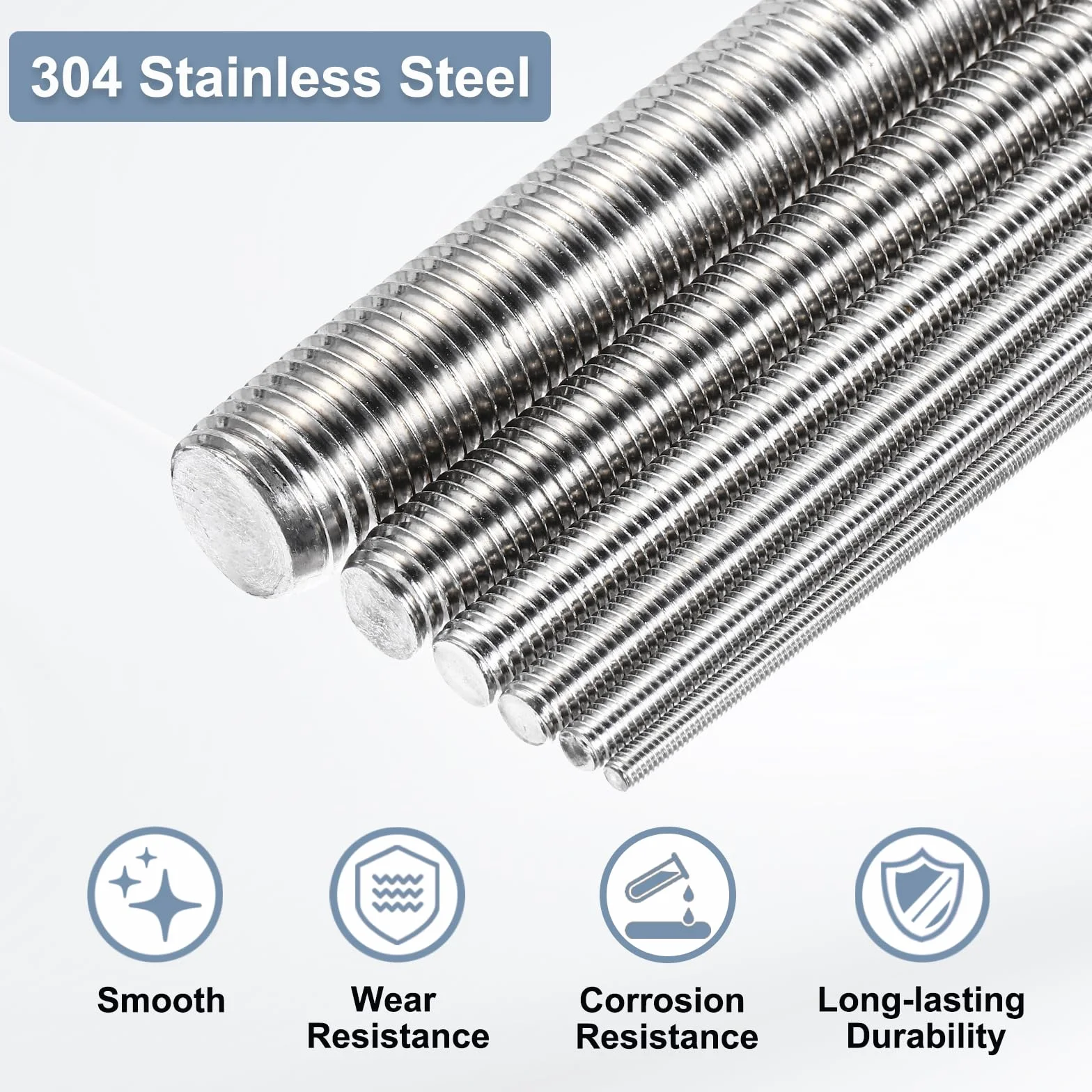 QUARKZMAN M14 x 250mm Varilla Roscada Completa, 2mm Paso Perno Roscado de Tornillo de Acero Inoxidable Barra de Rosca a la Derecha para Industrial Máquinas Herramienta de Precisión, 2pcs