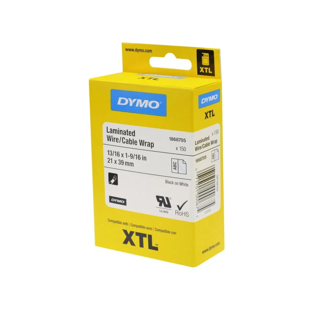 Dymo 1868705 - Cinta de vinilo auto laminadas, 21 mm x 39 mm, color negro y blanco