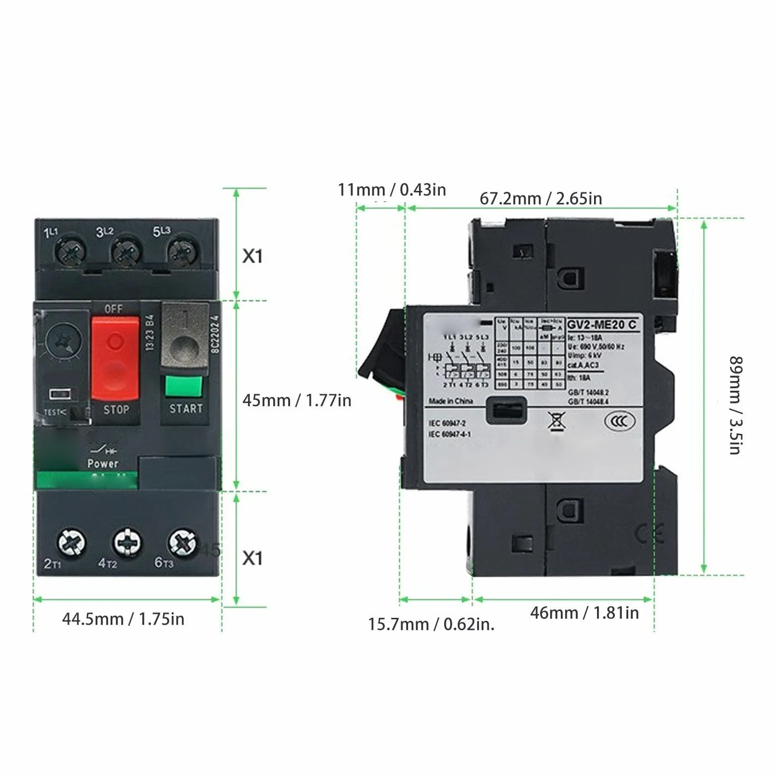 Disyuntor de Motor Magnético Térmico con Control de Botón Montaje en Rail de 35mm para Protección contra Sobrecargas Cortocircuitos en Aplicaciones Industriales y de Motor AC690V (GV2-ME14 6-10A)