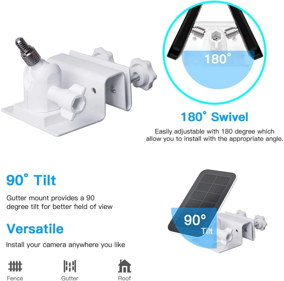 HOLACA Paquete de 2 soportes de canalón compatibles con versiones de panel solar Arlo, Ultra, 2, 3, 4, Eufycam 2, 2C, Pro 3, 3C, S220, S230 (blanco, 2 piezas)