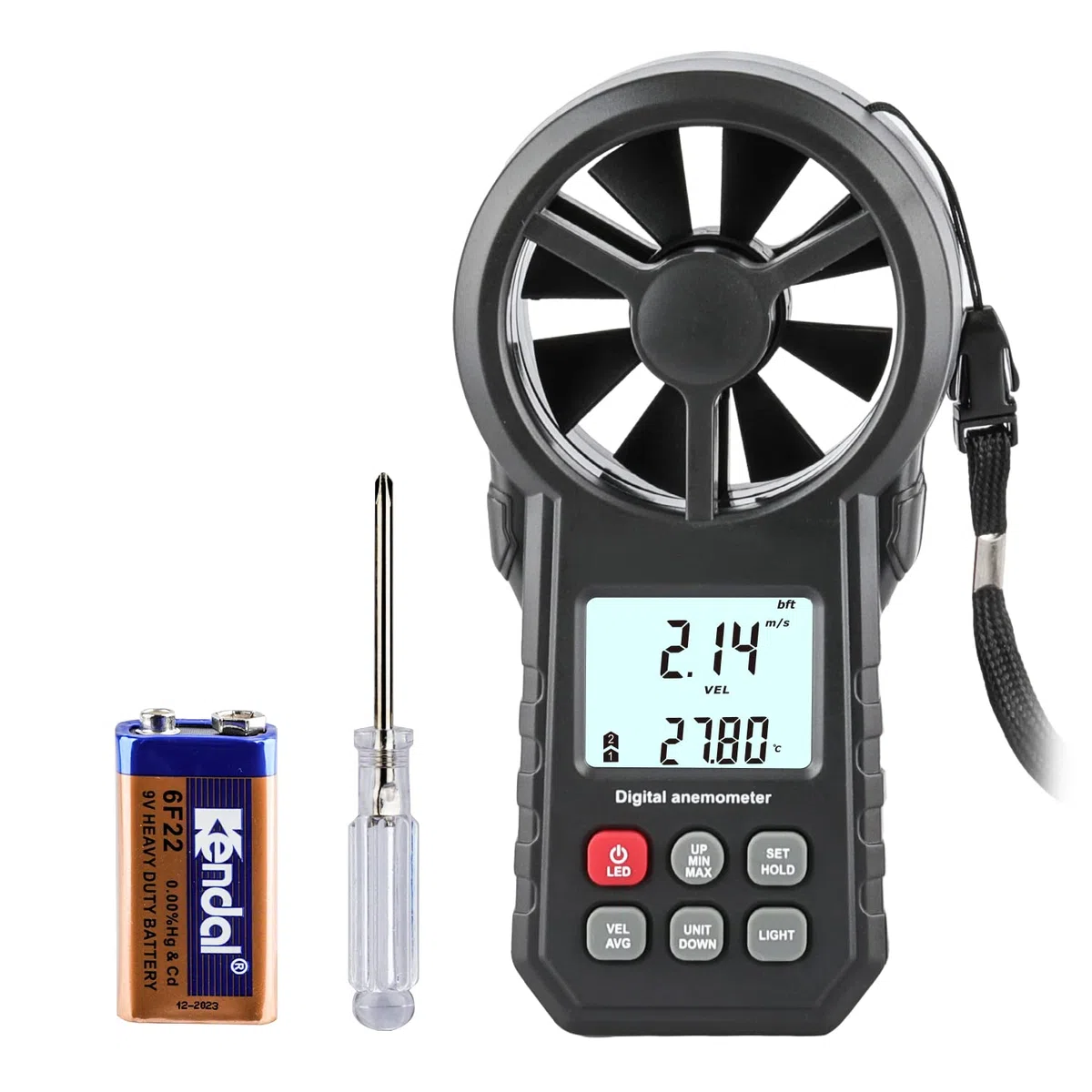 Anemómetro digital portátil, medidor de flujo de aire CFM para ventiladores HVAC, tiro/drone, medidor de viento, medidor de velocidad del flujo de aire con sensor de temperatura
