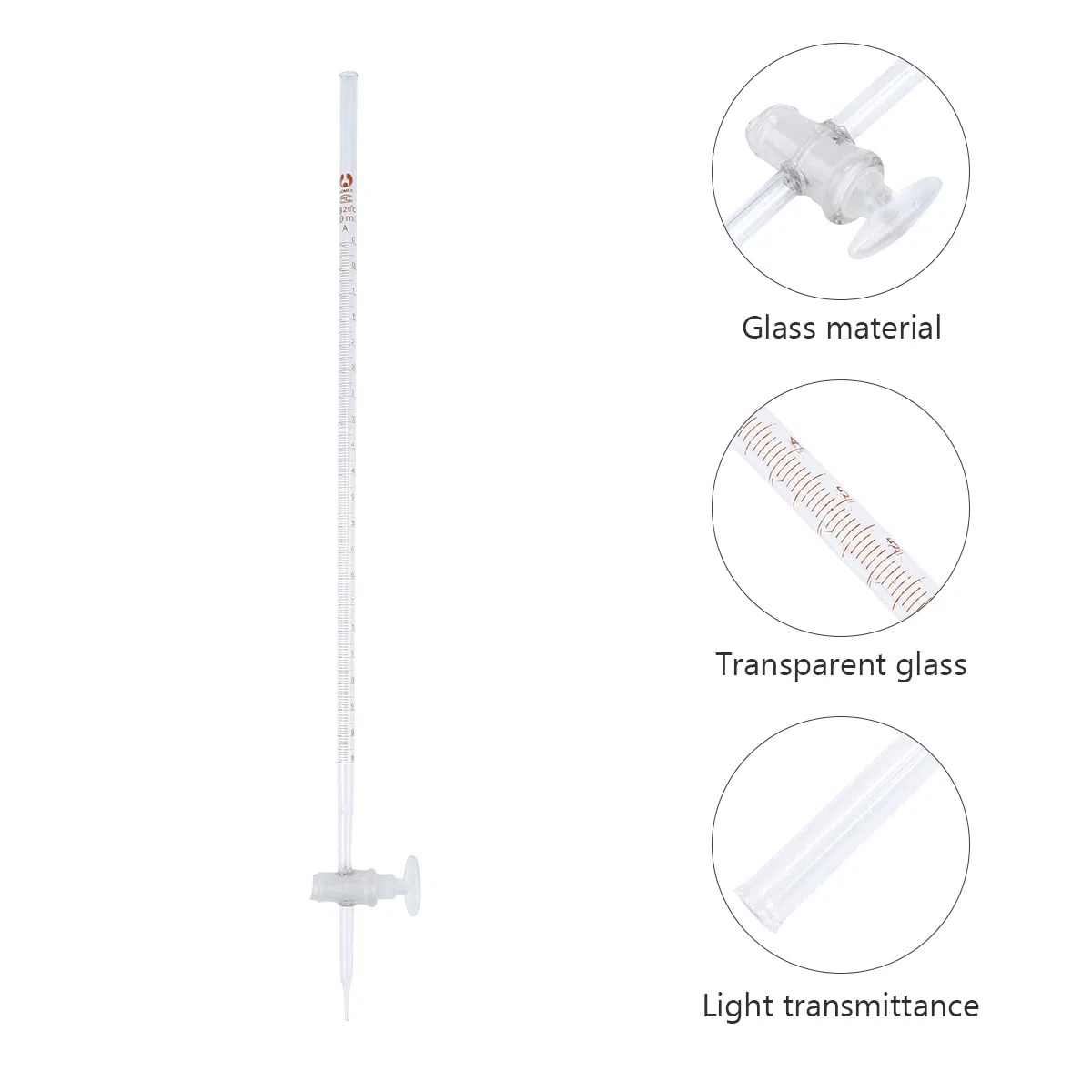 Gatuida Bureta ácida 10 ml Set 2 piezas con llave de paso ptfe instrumento químico de vidrio para suministros de laboratorio y enseñanza secundaria