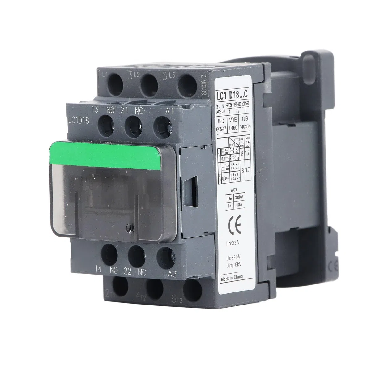 LC1D18 Contactor de CA 380 V Voltaje Nominal Contactor de CA Eléctrico Industrial Contactos de Aleación de Plata Reemplazo de Alta Sensibilidad Control de Circuito (Voltaje de la