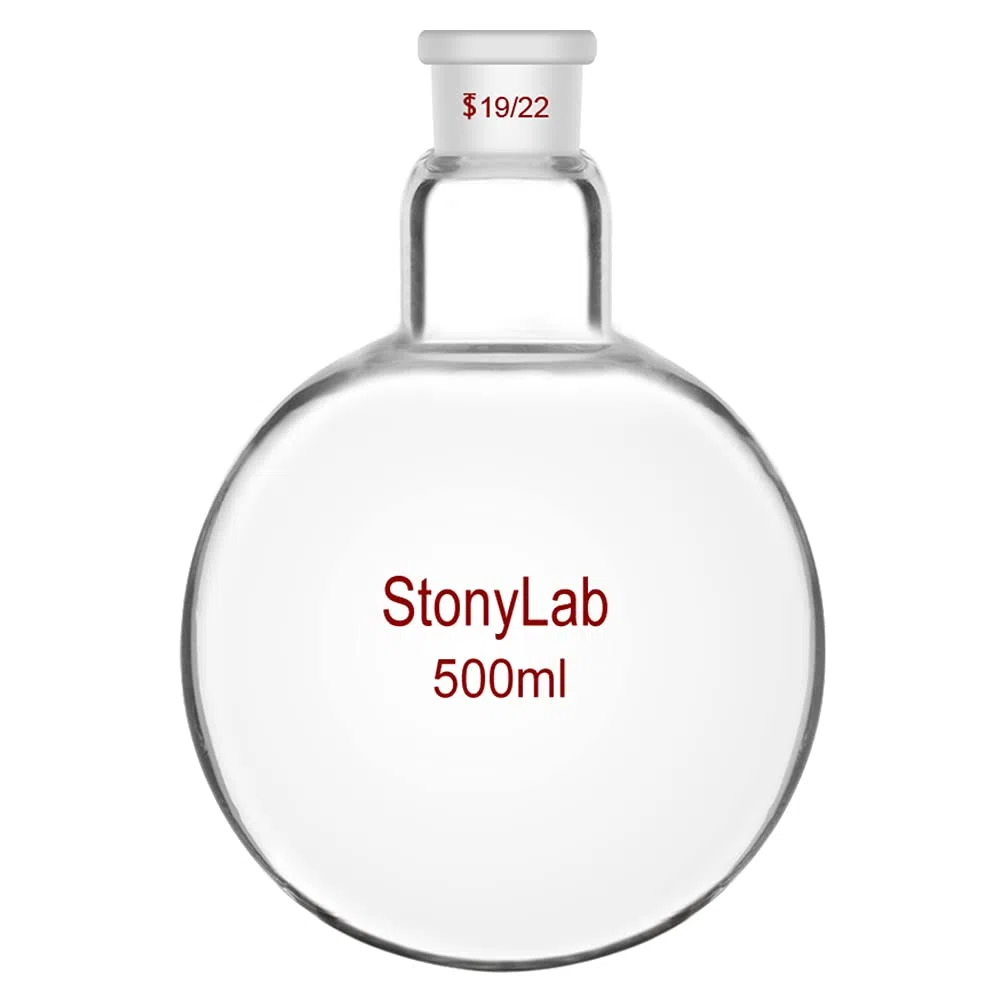 StonyLab Frasco RBF de borosilicato vidrio redondo, cuello redondo, 500mL, con junta exterior estándar 19/22-500ml
