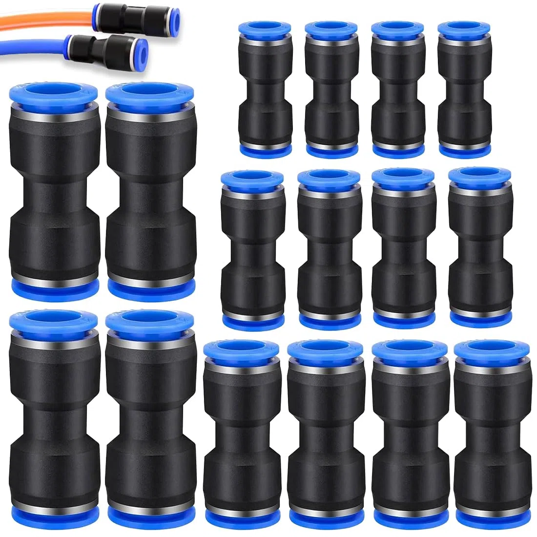 16 Piezas 6mm/8mm/10mm/12mm Reducción Neumática Recta Empujar para Conectar Adaptador de Liberación Rápida Reductor Accesorios