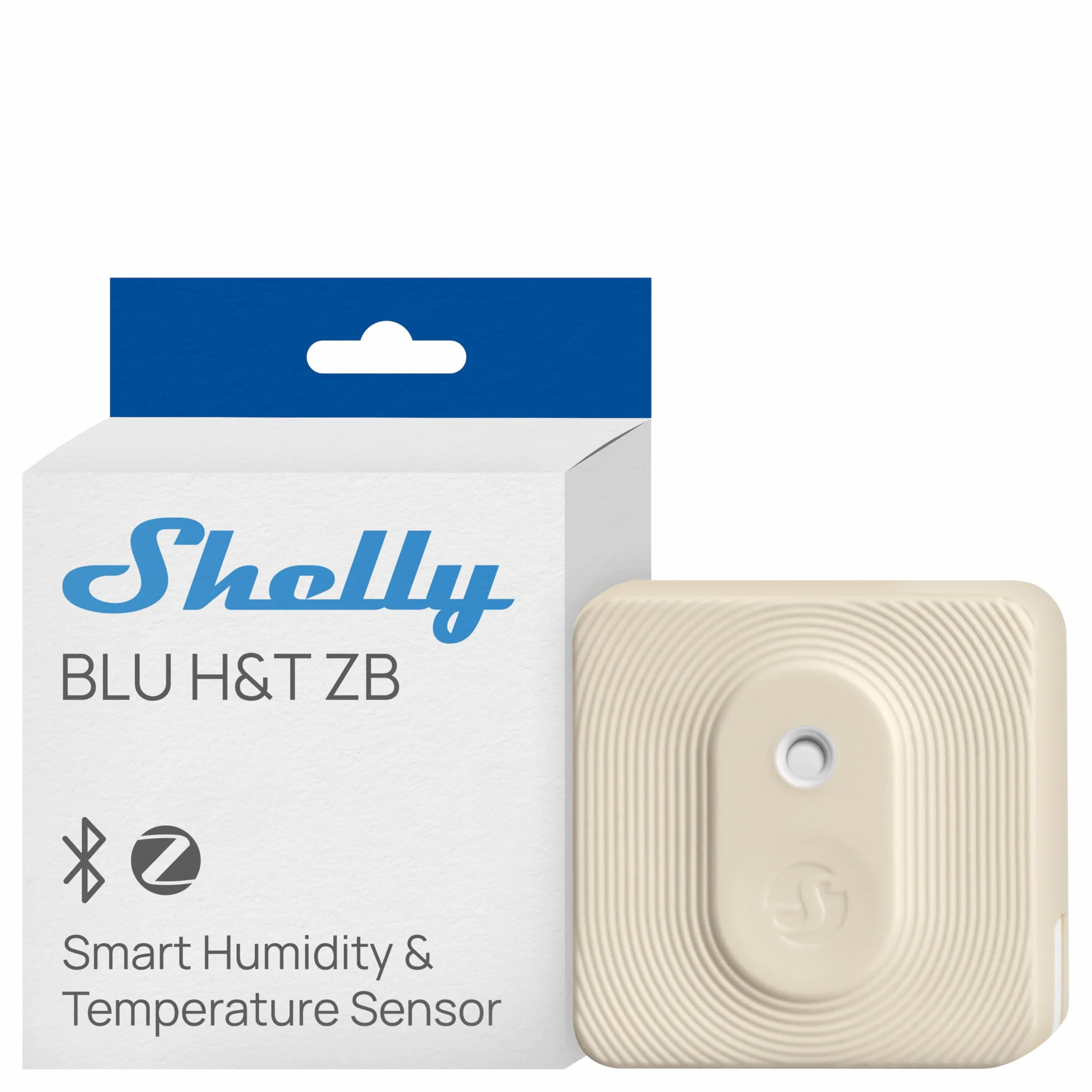Shelly BLU H&T ZB Marfil – Sensor de temperatura y humedad Zigbee y Bluetooth, Termómetro e Higrómetro inteligente, Protección IP54, Con batería 2 años, Requiere hub, Control por app