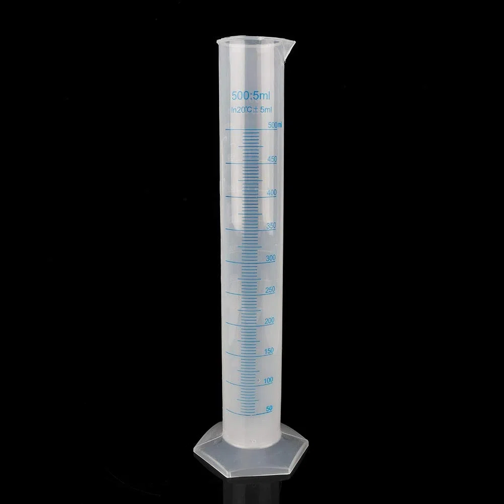 Cilindro graduado, 500 ml probeta de medición de plástico, probeta graduada transparente con base hexagonal, herramienta de medición de laboratorio de líquidos