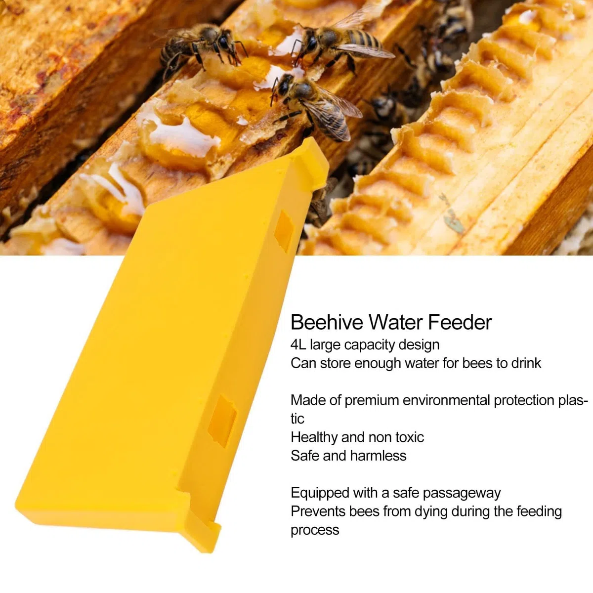 Alimentador de abejas, 4L Alimentadores de abejas de plástico amarillo para colmenas Alimentador de marco Marco de colmena Extractor de miel de jarabe Alimentador de agua de colmena interior Dispositi