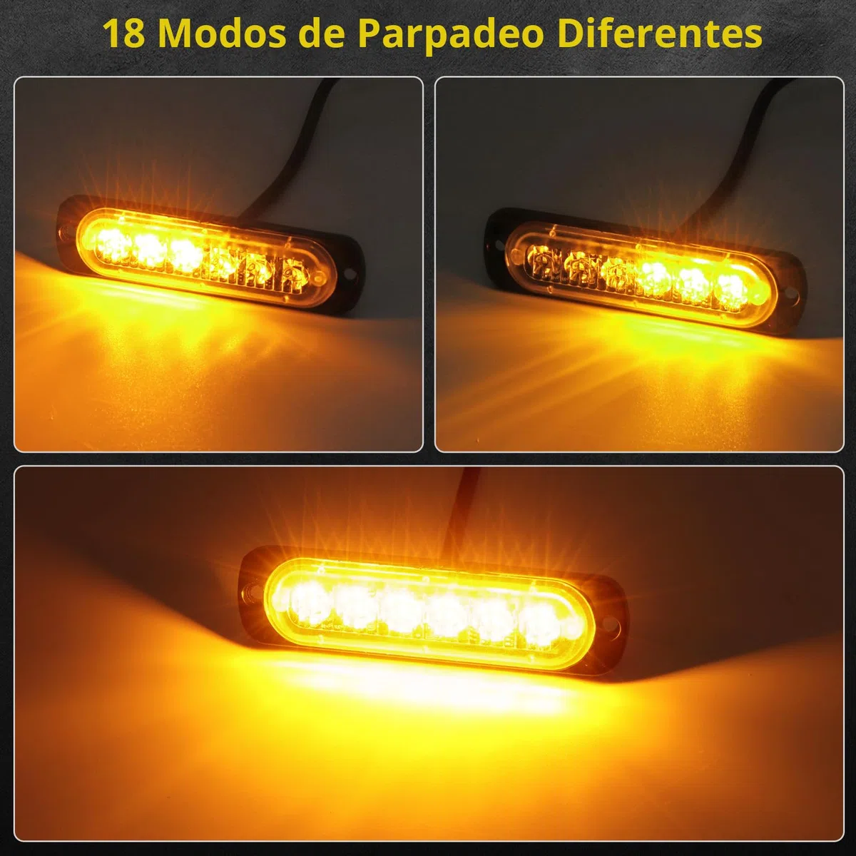 PROZOR 4PCS Luces Estroboscópicas Ámbar 6LED Intermitentes Homologados E57 Ultra Delgadas 12V/24V -18 Modos Impermeables IP65 para Remolque Camión Furgoneta Caravana (Incluye Tornillos)