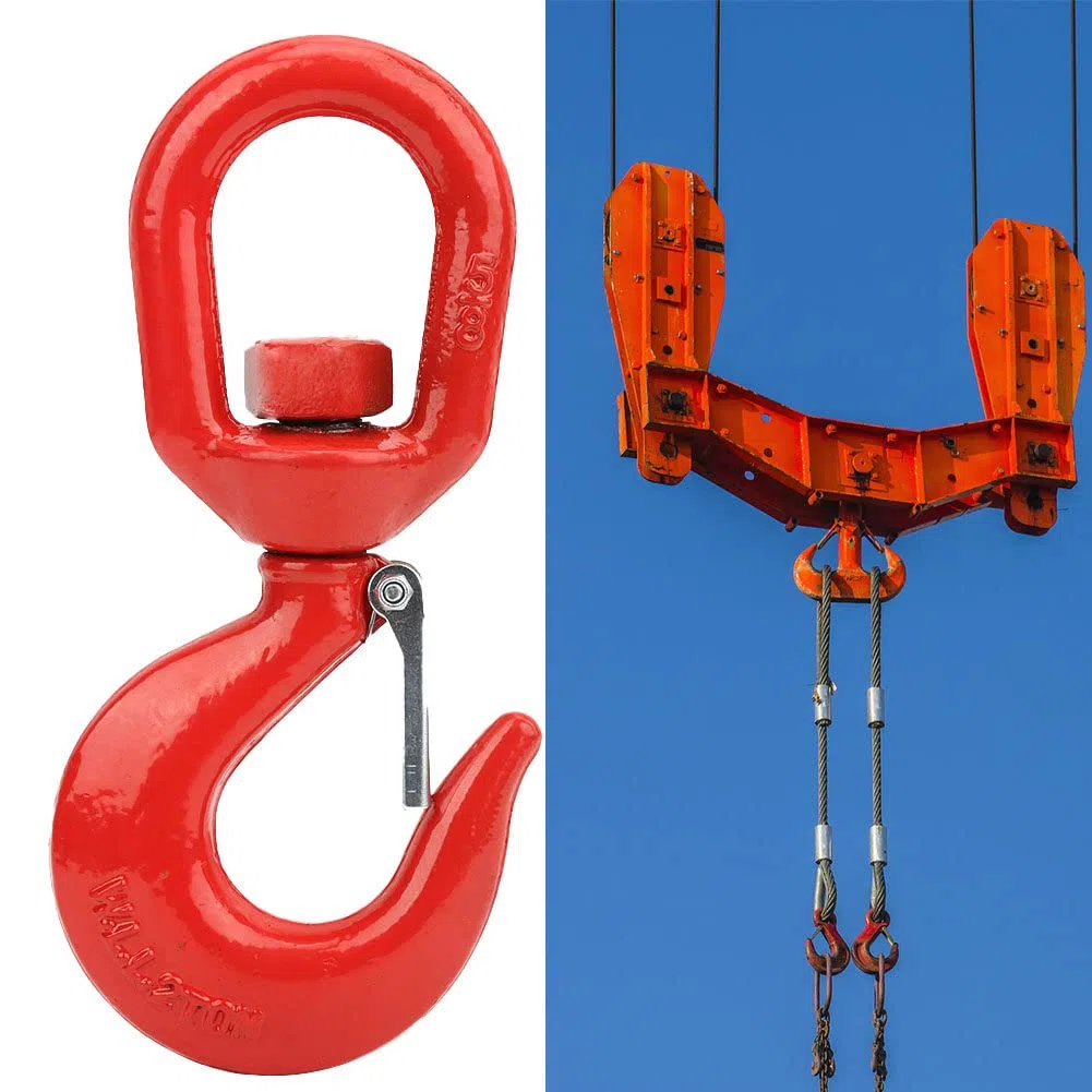 SANON Gancho de Elevación Giratorio de 2 Toneladas con Pestillo de Acero de Aleación de Grado Industrial Grúa Gancho de Aparejo de Elevación para Elevación de Fábrica Elevación de Puertos Ingeniería