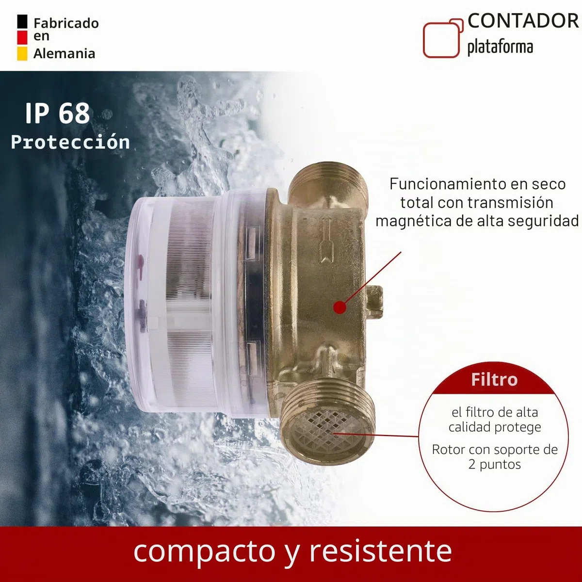 Contador de agua fría de chorro de caudal nominal Qn 2,5, conexión de 1 pulgada, longitud de construcción 130 mm, calibración 2026