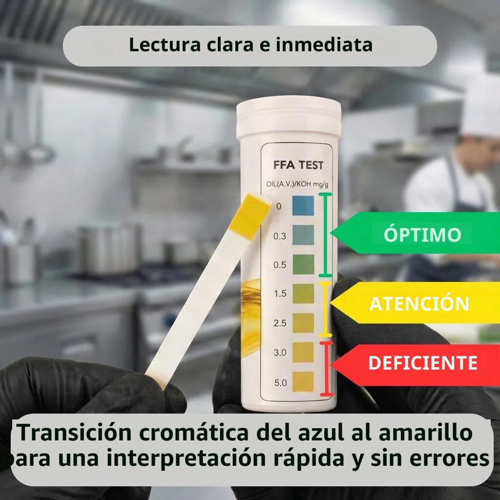 Tiras Test Aceite Fritura FFA – Medidor de Calidad del Aceite – Control HACCP – 100 Tiras – Fabricación Certificada ISO 9001