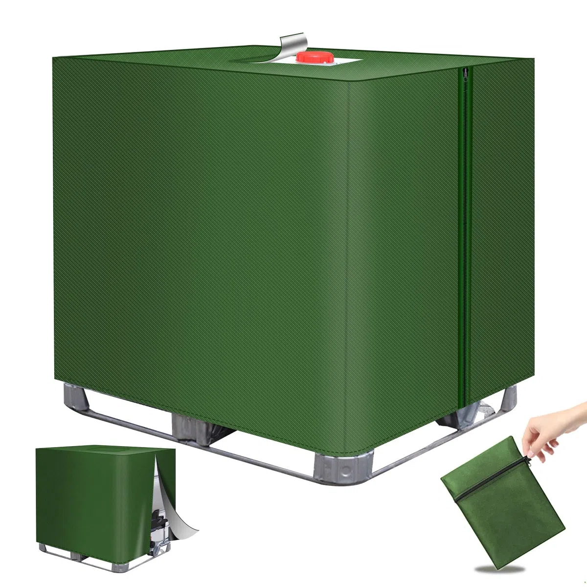 Cubierta para Depósito de Agua 1000L, 420D Funda Depósito Agua con Cremallera y Abertura Velcro, Anti UV Impermeable Antipolvo Cubierta Protectora para Depósito Lluvia, 120x100x116cm