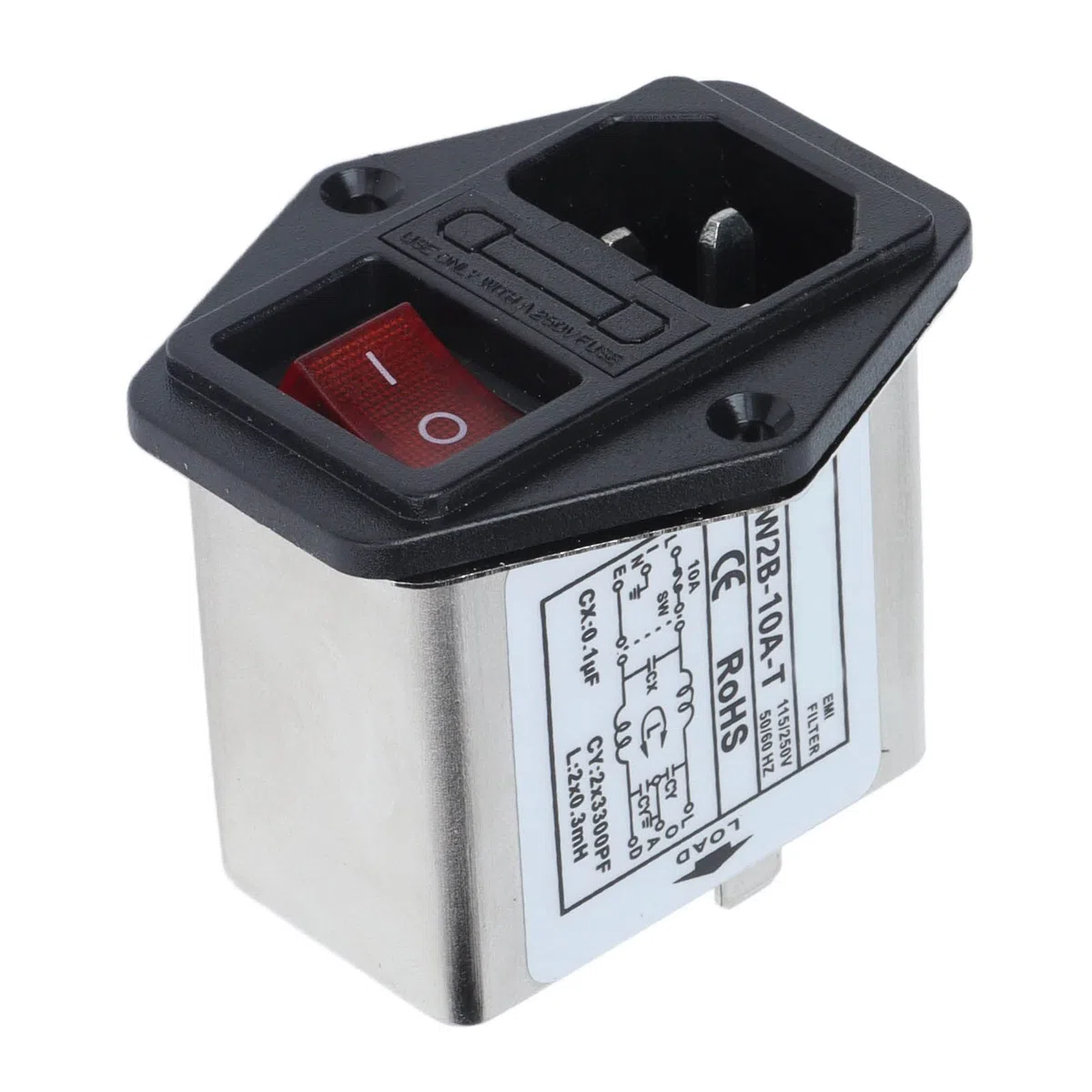 CW2B-10A-T Regulador de Línea Monofásico Filtro EMI AC115/250V 50/60Hz Filtro de Fuente de Alimentación - Versión de Botón Rojo