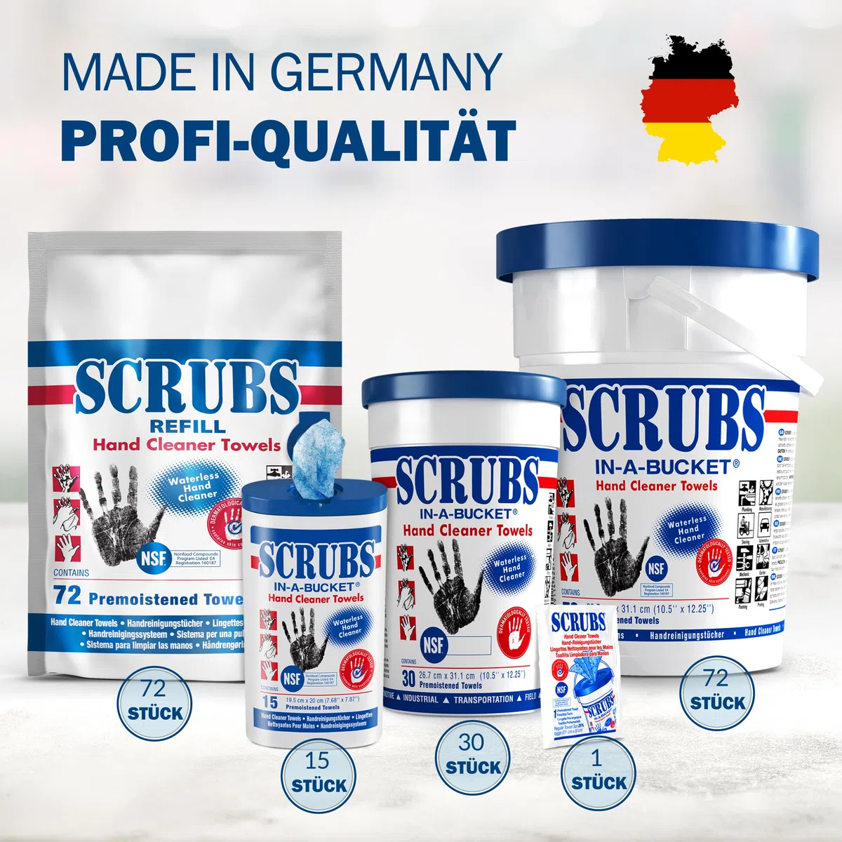 SCRUBS in a Bucket - 30 toallitas limpiadoras de manos - limpiador de manos con aprobación de NSF - la limpieza de manos perfecta - versátil y ideal para llevar en movimiento