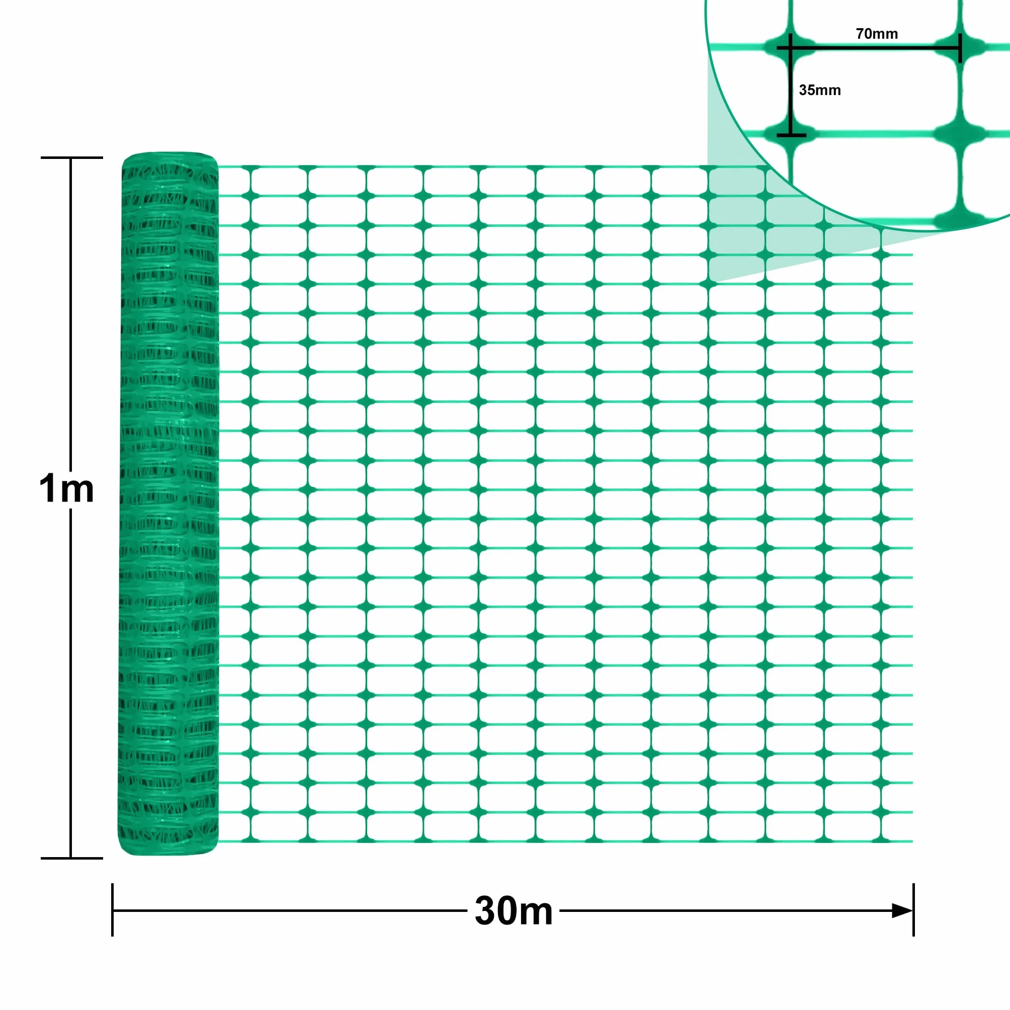 LARS360 1 x 30 m de valla de seguridad, red de protección de plástico para construcción, red de advertencia, sin flejes, verde (1 rollo)