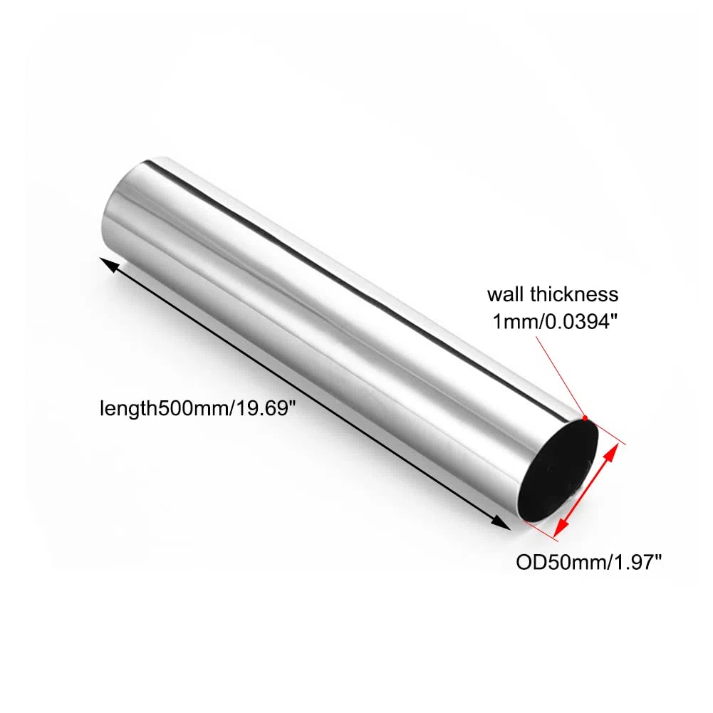 Tubo de acero inoxidable 304, tubo metálico recto hueco de 48 mm, 50 mm, 51 mm de diámetro exterior (OD), 1 mm, 1,5 mm, 2 mm y 3 mm de espesor, longitud de 500 mm.(50mm*1mm*500mm)