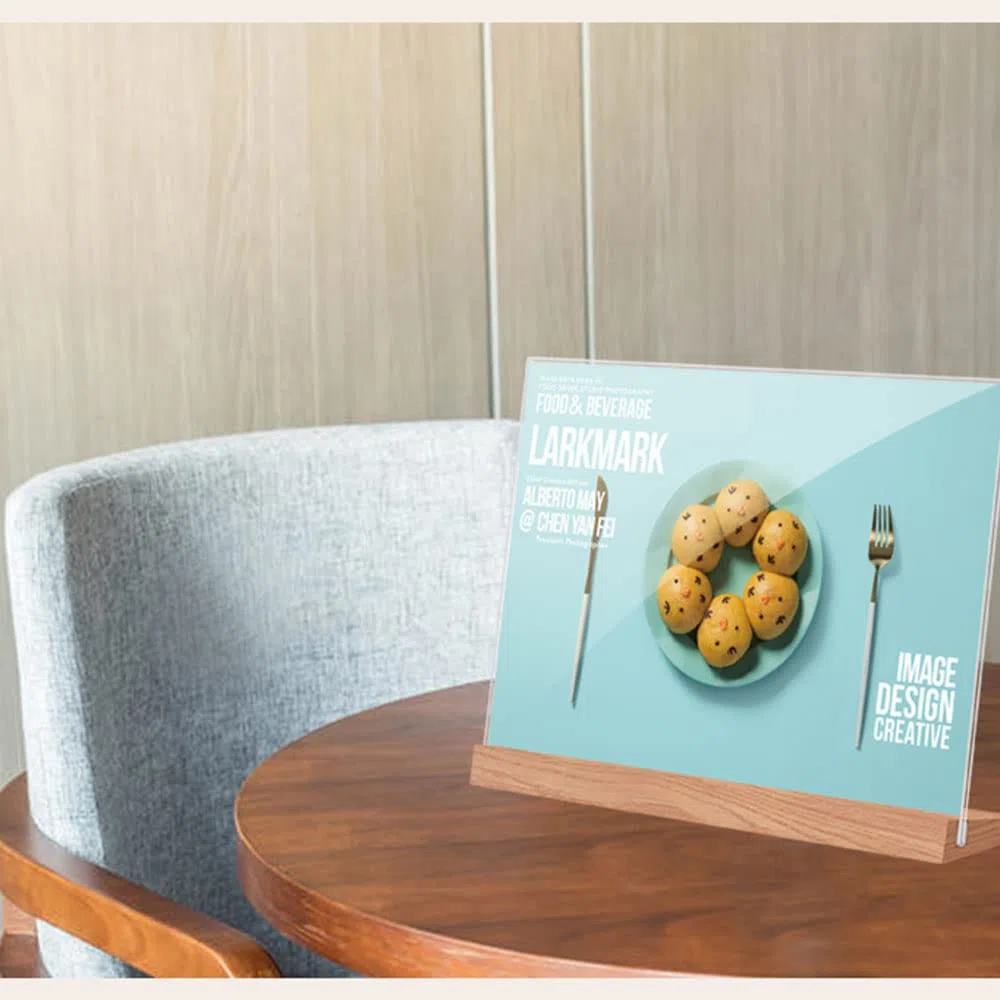 A5 Soporte de Sobremesa, 3 Piezas Soporte A5 para Letreros de Acrílico, Base de Madera, Acrílico Menu Soporte para Restaurantes, Hotel, Tienda