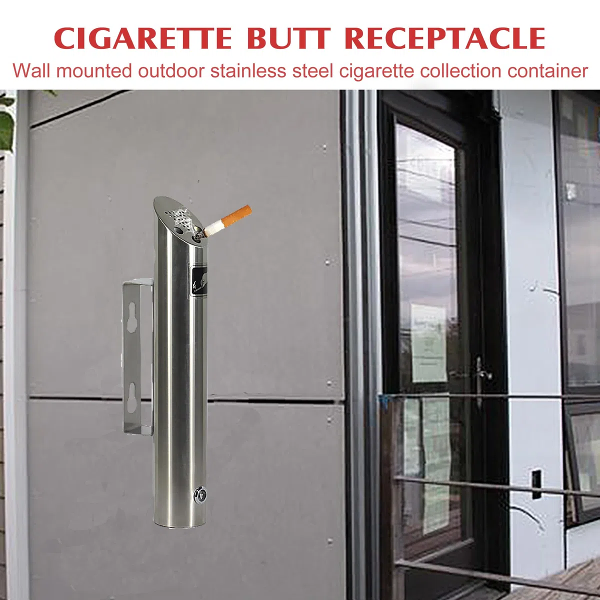 Cenicero - Cenicero de pared de acero inoxidable con cerradura, cenicero redondo de pared para exteriores, para terraza, restaurante, hotel y oficina