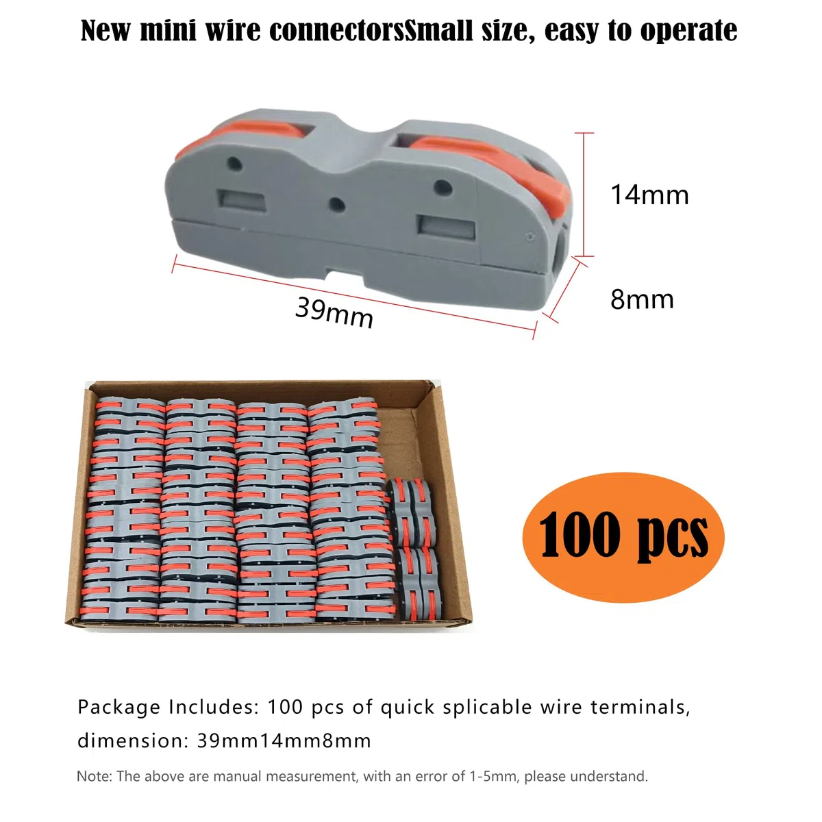Terminales de Cable Rápido Empalmables CESFONJER 1to1 Empalmables-Conectores Compactos de Tuerca de Palanca para Cableado Seguro 0.1-2.5mm2 / 28-12 AWG 100 piezas