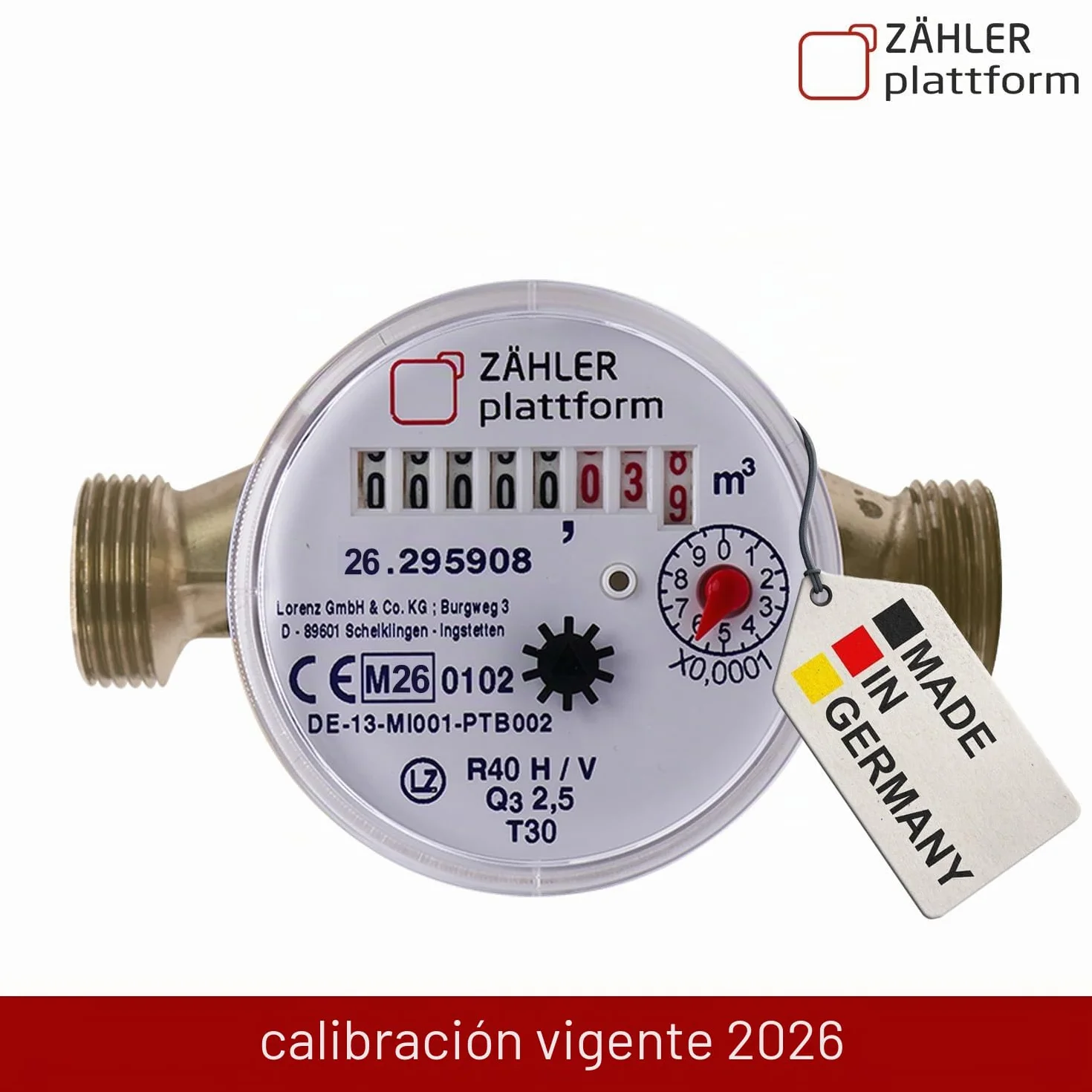 Contador de agua fría de chorro de caudal nominal Qn 2,5, conexión de 1 pulgada, longitud de construcción 130 mm, calibración 2026