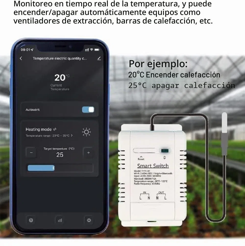 Módulo de sensor de controlador de temperatura WiFi, aplicación Tuya Control remoto inalámbrico 16A Interruptor inteligente con monitoreo de consumo de energía, funciona con Alexa Google