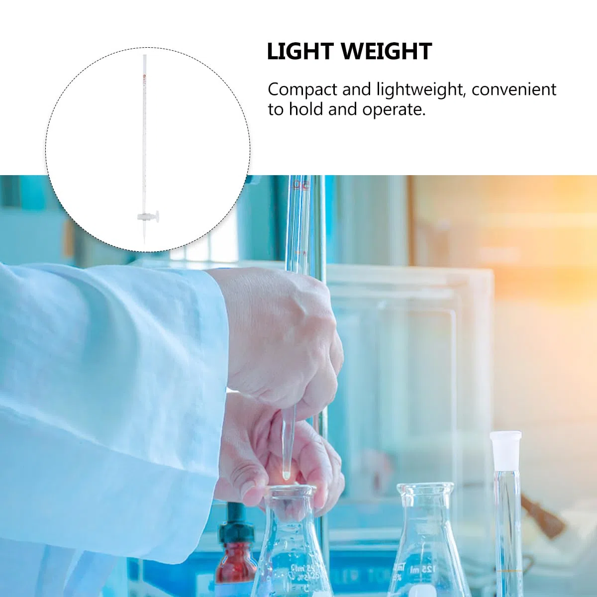 Gatuida Bureta ácida 10 ml Set 2 piezas con llave de paso ptfe instrumento químico de vidrio para suministros de laboratorio y enseñanza secundaria