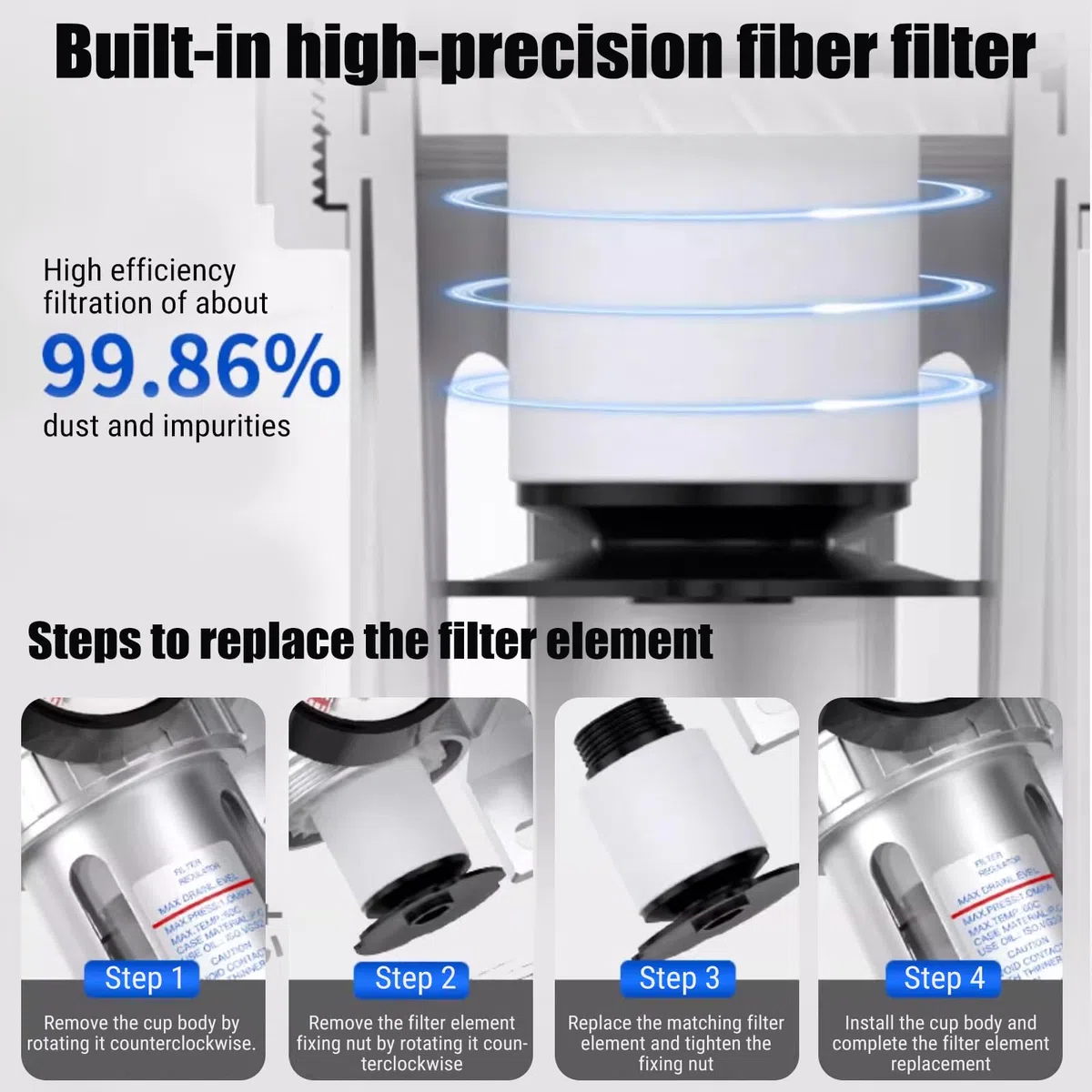 BSP 1/2" Filtro Regulador De Aire, Regulador De Filtro De Aire Comprimido Aceite Agua Separador Filtro, Regulador Presión Filtro Reductor De Presión Para Compresor Con 150 Psimedidor De Presión
