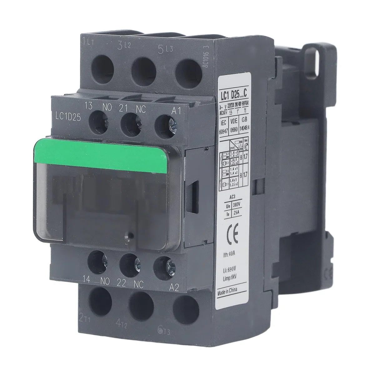 LC1D25 Contactor de CA 1NO 1NC 25A 380V Bobina de Alto Voltaje Contactor de Plata Controlador de Motor Reemplazo de Alta Sensibilidad Contactor de CA Eléctrico Universal (Voltaje