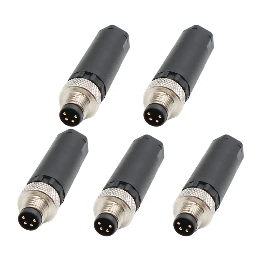 5 conectores M8 de 4 pines, conector redondo industrial IP67 A, código derecho, adaptador de montaje en campo, sin cerrar, 60 V, 4 A CA/CC