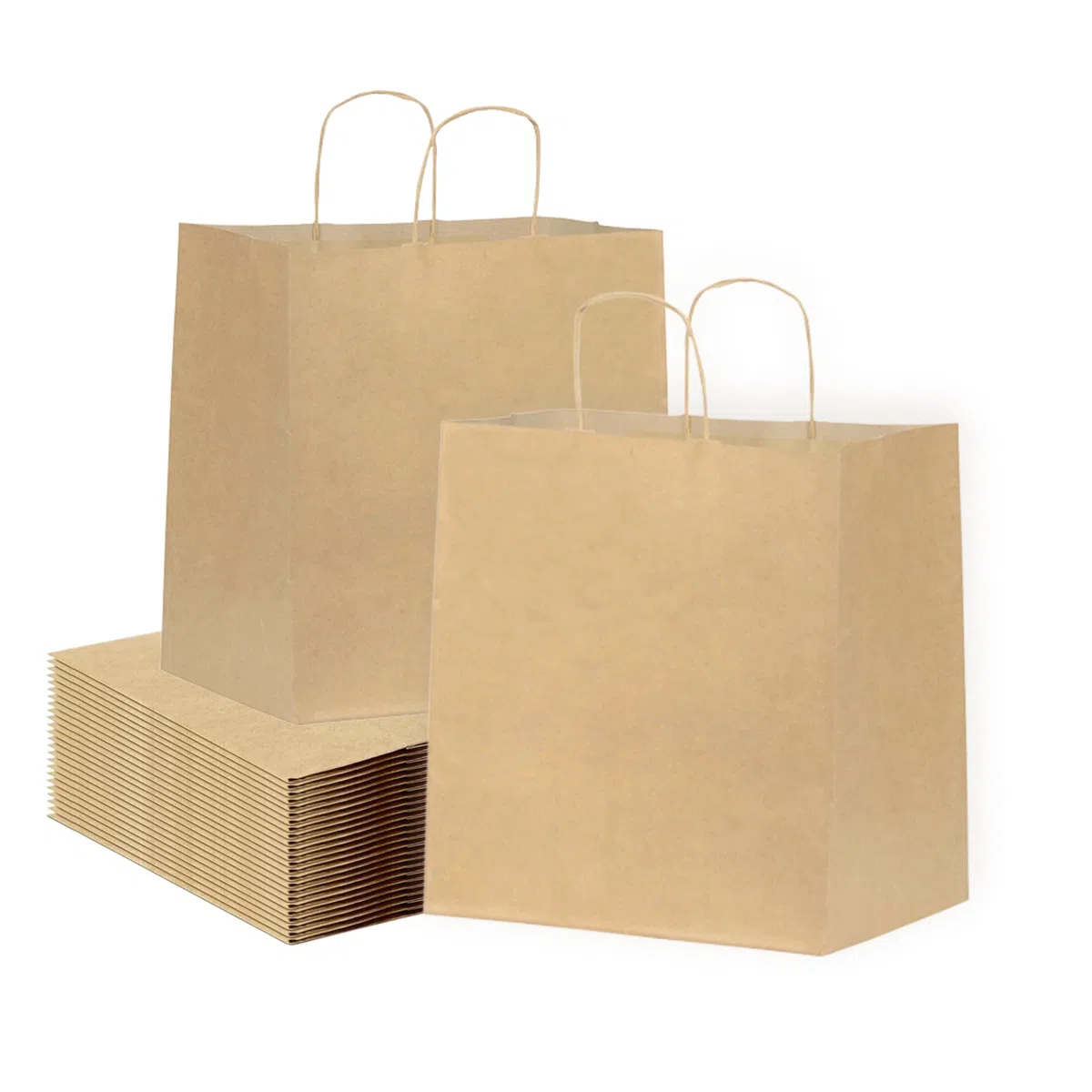 50 bolsas de papel Kraft con asas | bolsa Take Away: bolsa de comida para llevar | bolsa de regalo para Navidad (28 x 16 x 32 cm)