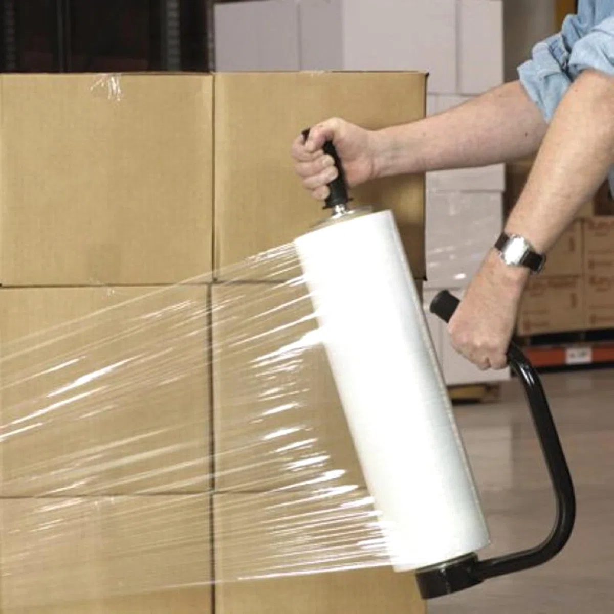 Distribuidor de film extensible para palets: dispensador de film retráctil y de calidad industrial | Distribuidor de soporte de envoltura retráctil de tensión ajustable