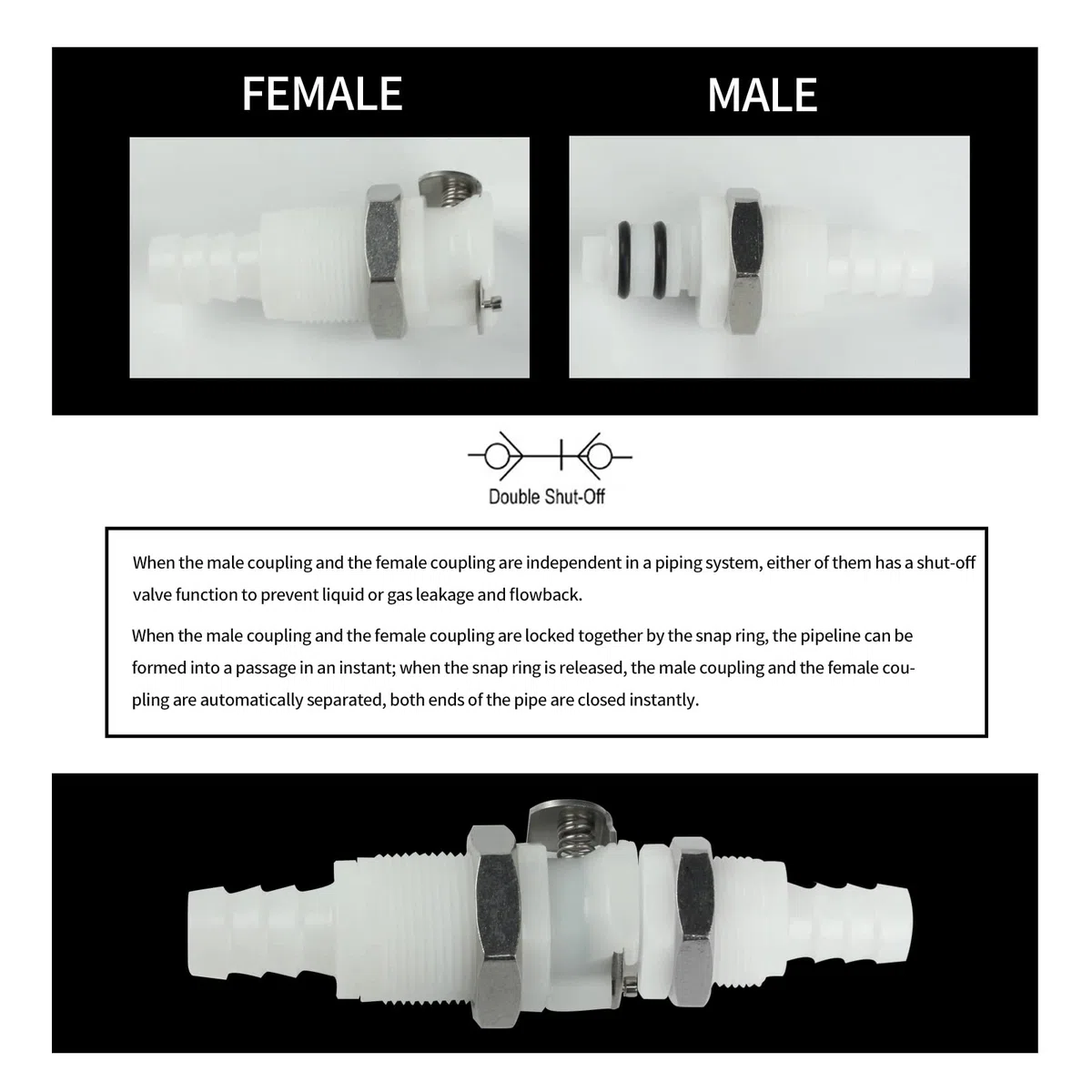 1/4 "3/8" 5/16 "conexión de desconexión rápida en forma de horquilla de mangueras de plástico, panel con conexión rápida de la válvula de corte del tabique (1 macho + 1 hembra) (1/4")